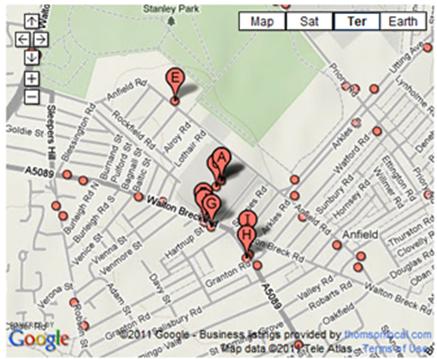 Google Maps - Liverpool Liverpool Anfield