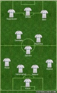 Tottenham 4-3-3 with Sandro, Paulinho, and Demebele in middle
