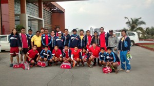 Nay Pyi Taw FC team with THT's Joseph Geroge