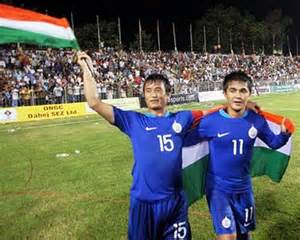 Baichung Bhutia alongside Sunil Chhetri
