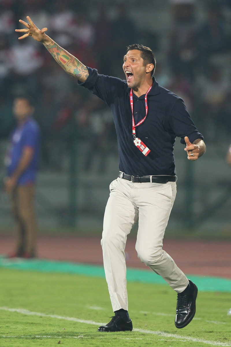 Chennaiyin FC coach Marco Materazzi reacts during match 16 of the Indian Super League (ISL) season 2  between NorthEast United FC and Chennaiyin FC held at the Indira Gandhi Stadium, Guwahati, India on the 20th October 2015.

Photo by Deepak Malik / ISL/ SPORTZPICS