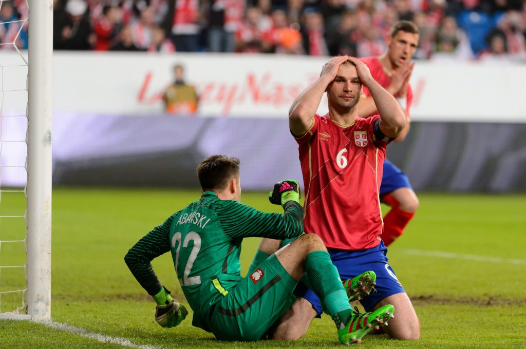 Branislav Ivanovic did not have the bestt of games against Ireland. EPA/Jakub Kaczmarczyk