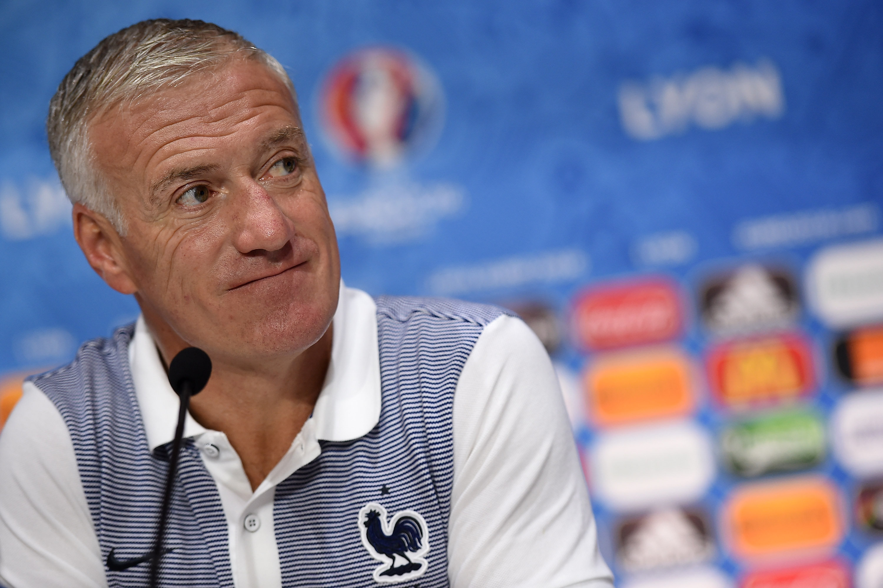 LYON, FRANCE - JUNE 25: In this handout image provided by UEFA, France head coach Didier Deschamps faces the media during the France press conference on June 25, 2016 in Lyon, France. (Photo by Handout/UEFA via Getty Images)