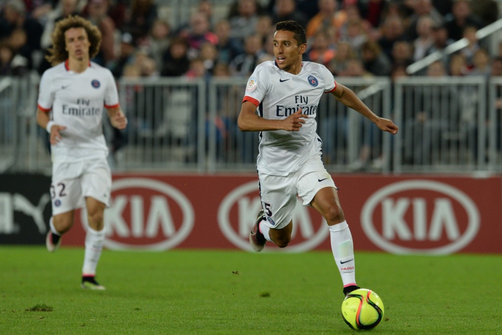 Paris Saint-Germain's Brazilian defender Marquinhos runs after the ball during the French L1 football match between Bordeaux and Paris (PSG) on May 11, 2016 at the Matmut Atlantique stadium in Bordeaux, southwestern France. AFP PHOTO / NICOLAS TUCAT / AFP / NICOLAS TUCAT (Photo credit should read NICOLAS TUCAT/AFP/Getty Images)