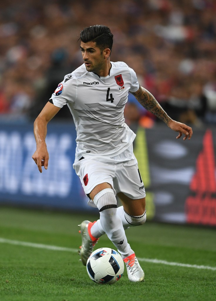 MARSEILLE, FRANCE - JUNE 15: Elseid Hysaj of Albania in action during the UEFA Euro 2016 Group A match between France and Albania at Stade Velodrome on June 15, 2016 in Marseille, France. (Photo by Laurence Griffiths/Getty Images)