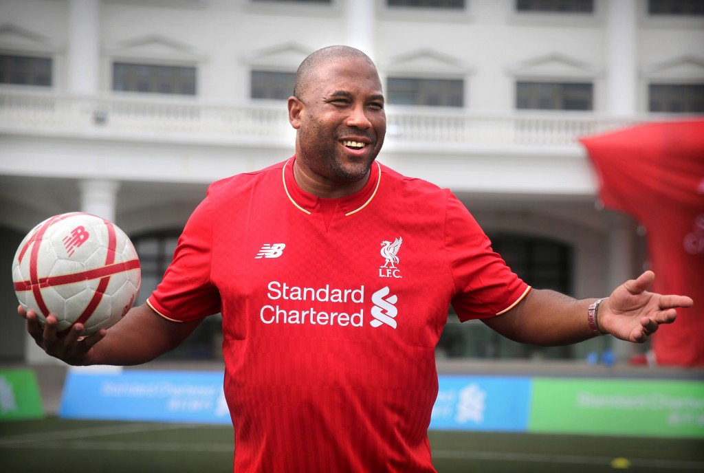 This picture taken on April 17, 2016 shows John Barnes, a former English and Liverpool football player, gesturing during a Liverpool FC Soccer Clinic in Hong Kong. England legend John Barnes has questioned the integrity of the Chinese Super Leagues recent big-money imports, suggesting they lack the desire to be top-quality footballers. / AFP / ISAAC LAWRENCE / To go with AFP story Fbl-Asia-HKG-CHN-Barnes by Daniel Hicks (Photo credit should read ISAAC LAWRENCE/AFP/Getty Images)