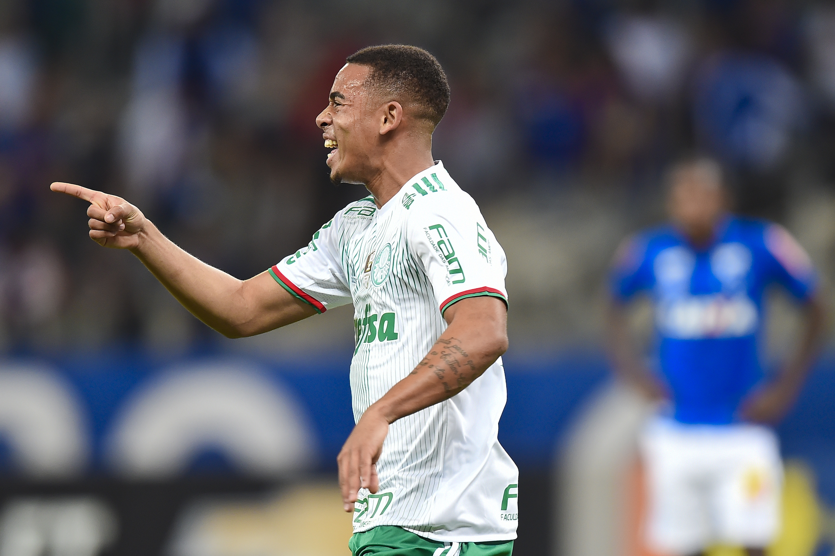 BELO HORIZONTE, BRAZIL - JUNE 25: Gabriel Jesus #33 of Palmeiras celebrates a scored goal against Cruzeiro during a match between Palmeiras and Cruzeiro as part of Brasileirao Series A 2016 at Mineirao stadium on June 25, 2016 in Belo Horizonte, Brazil. (Photo by Pedro Vilela/Getty Images)