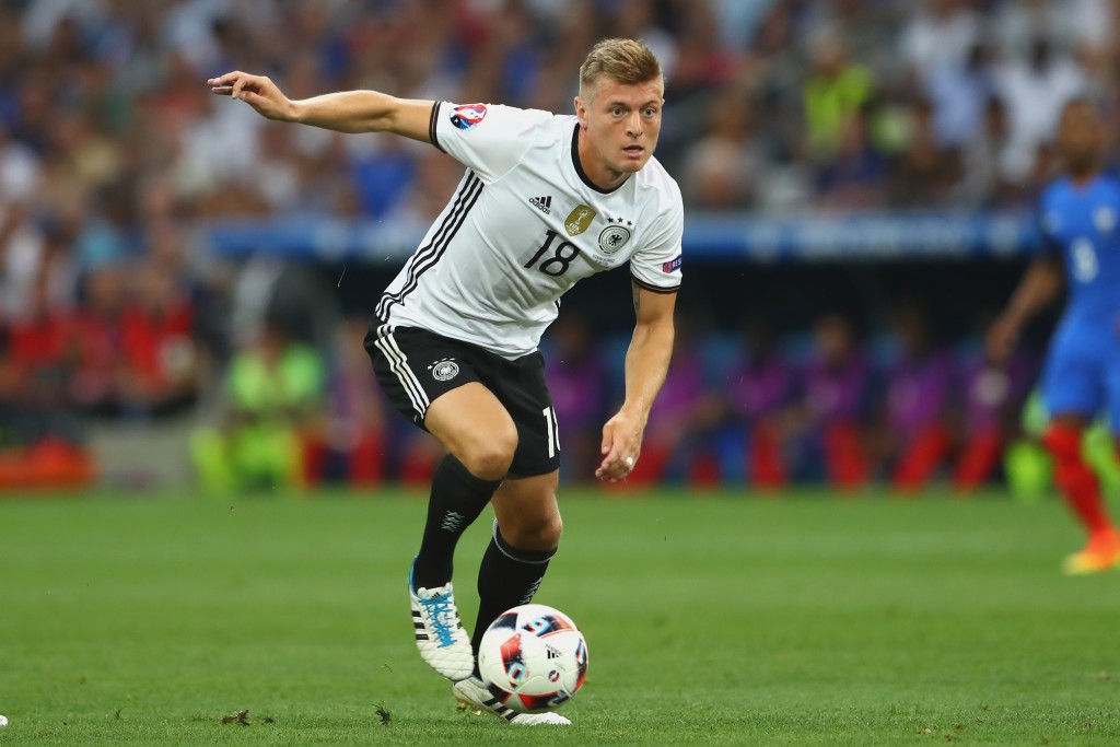 MARSEILLE, FRANCE - JULY 07: Toni Kroos of Germany runs with the ball during the UEFA EURO 2016 semi final match between Germany and France at Stade Velodrome on July 7, 2016 in Marseille, France. (Photo by Alexander Hassenstein/Getty Images)