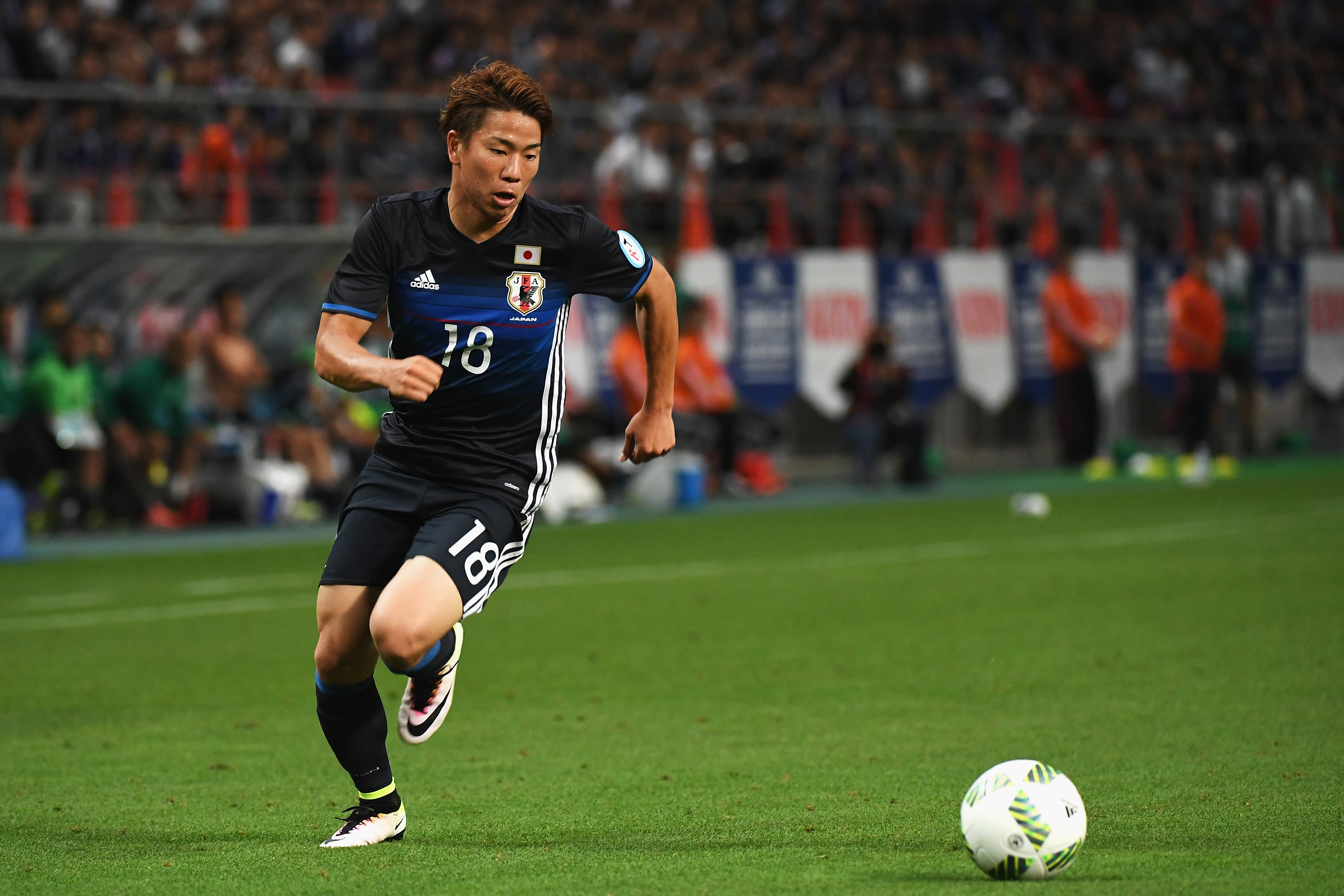 TOYOTA, JAPAN - JUNE 03: Takuma Asano of Japan in action during the international friendly match between Japan and Bulgaria at the Toyota Stadium on June 3, 2016 in Toyota, Aichi, Japan. (Photo by Kaz Photography/Getty Images)