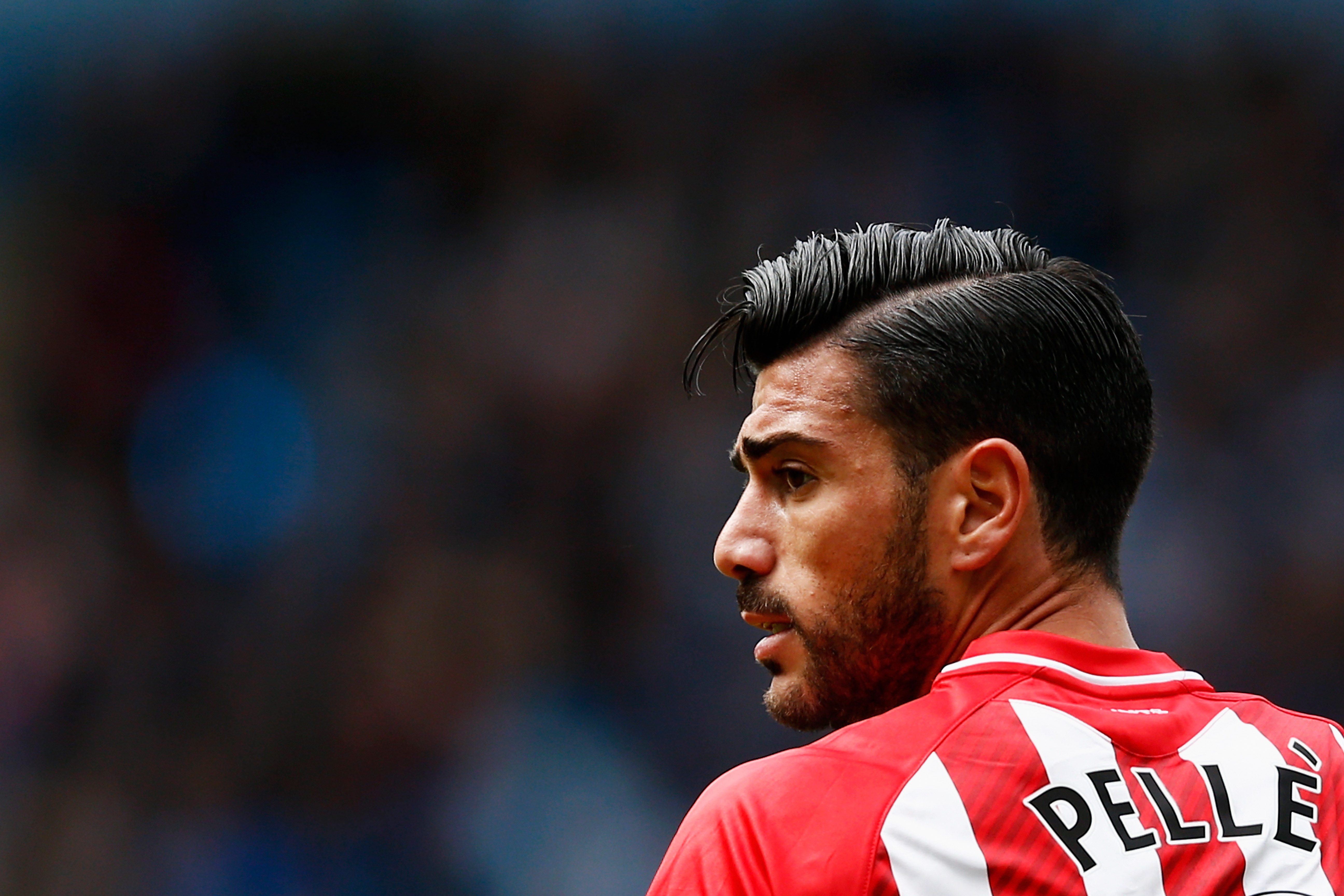 MANCHESTER, ENGLAND - MAY 24: Graziano Pelle of Southampton looks on during the Barclays Premier League match between Manchester City and Southampton held at Etihad Stadium on May 24, 2015 in Manchester, England. (Photo by Dean Mouhtaropoulos/Getty Images)