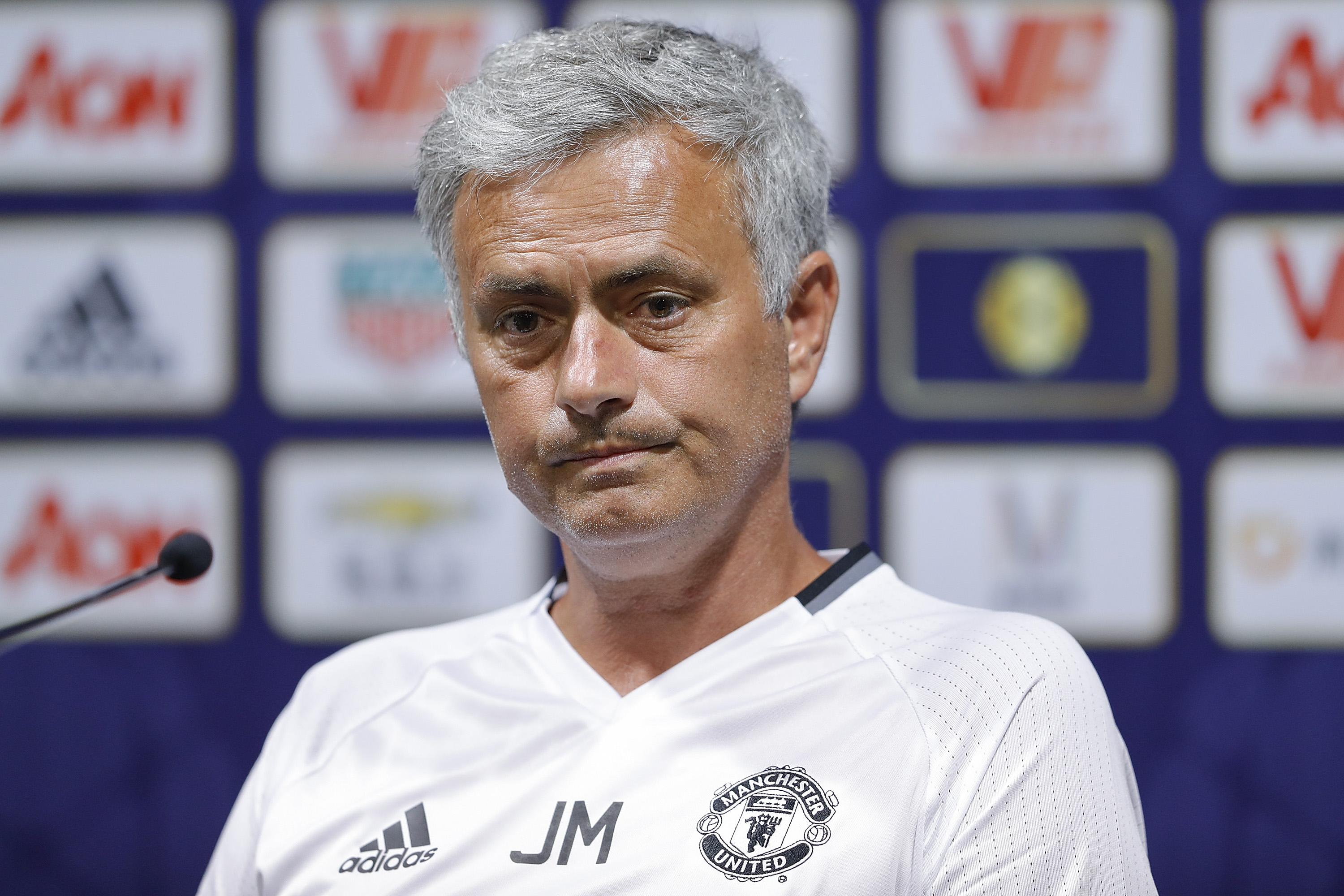SHANGHAI, CHINA - JULY 21: Manager Jose Mourinho of Manchester United looks on during a press conference as part of their pre-season tour of China at Shanghai Stadium on July 21, 2016 in Shanghai, China. (Photo by Lintao Zhang/Getty Images)