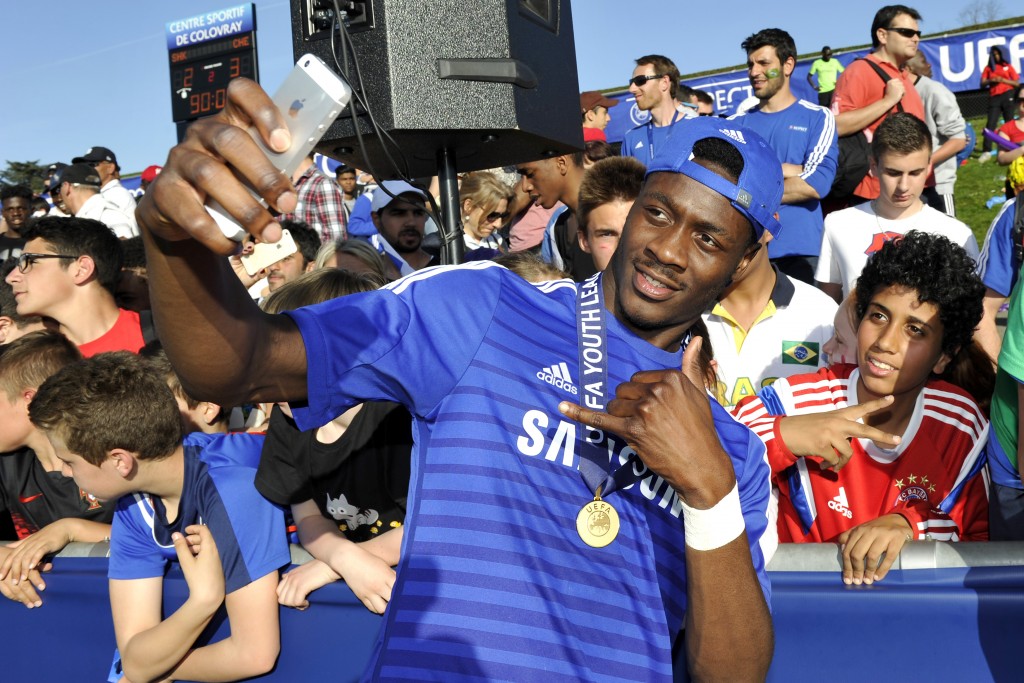 NYON, SWITZERLAND - APRIL 13: Ola Aina of Chelsea FC celebrates his team victory after the UEFA Youth League final match between FC Shakhtar Donetsk and Chelsea FC at Colovray on April 13, 2015 in Nyon, Switzerland. (Picture Courtesy - Harold Cunningham/Getty Images)