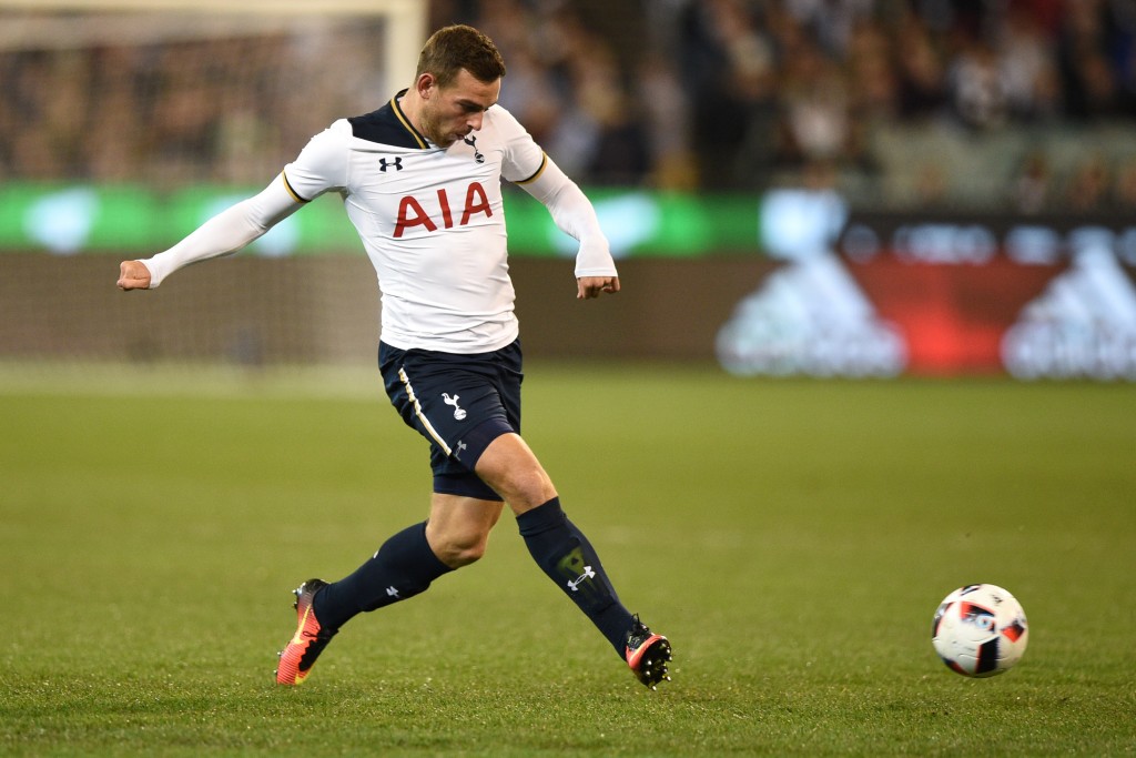 MELBOURNE, AUSTRALIA - JULY 29: Vincent Janssen of Tottenham Hotspur passes the ball during 2016 International Champions Cup Australia match between Tottenham Hotspur and Atletico de Madrid at Melbourne Cricket Ground on July 29, 2016 in Melbourne, Australia. (Photo by Vince Caligiuri/Getty Images)