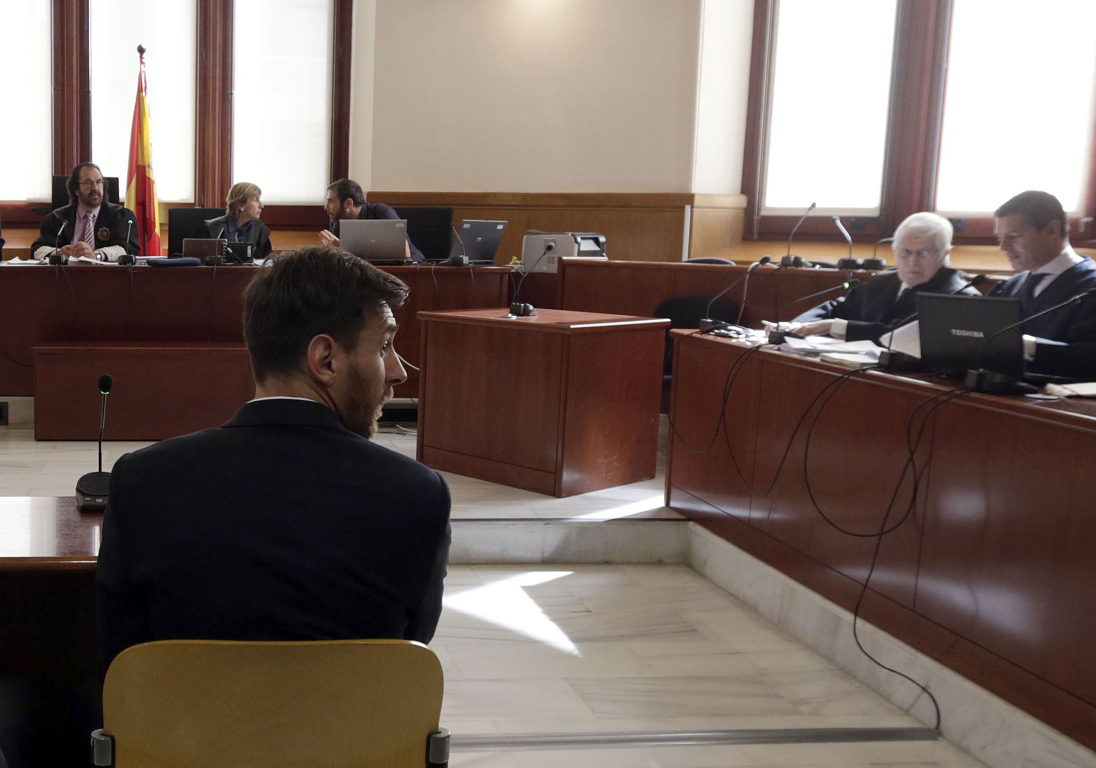 BARCELONA, SPAIN - JUNE 02:  Lionel Messi of FC Barcelona seen inside the court during the third day of the trial on June 2, 2016 in Barcelona, Spain. Lionel Messi and his father Jorge Messi, who manages his financial affairs, are accused of defrauding the Spanish Tax Agency of 4.1 million Euros ($4.6 million, £3.2 million) by using companies based in tax havens such as Belize and Uruguay to conceal earnings from image rights during years 2007 to 2009.  (Photo by Alberto Estevez - Pool/Getty Images)