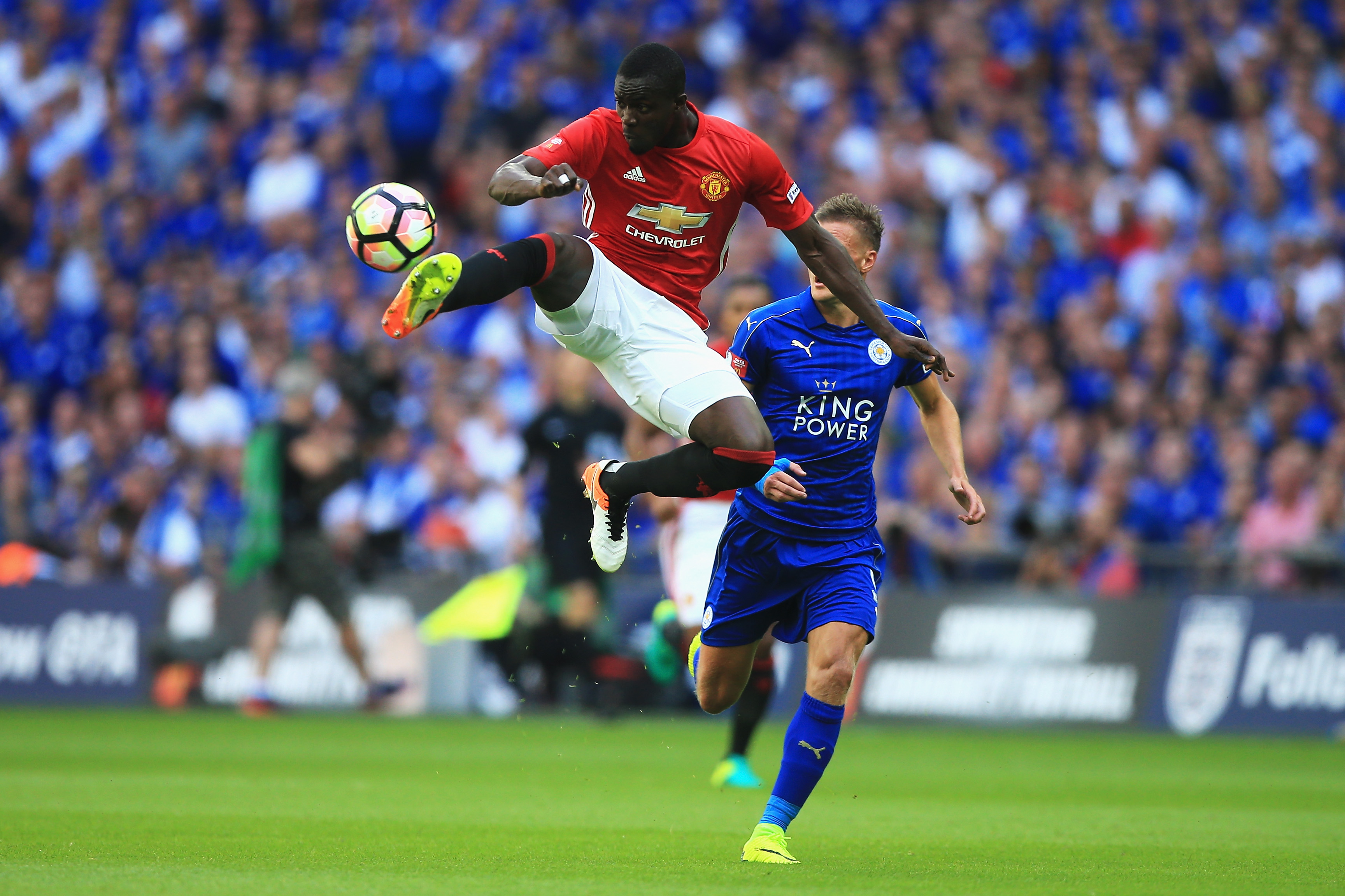 Eric Bailly of Manchester United controls the ball in mid air during The FA Community Shield match between Leicester City and Manchester United at Wembley Stadium on August 7, 2016 in London, England. (Photo by Ben Hoskins/Getty Images)
