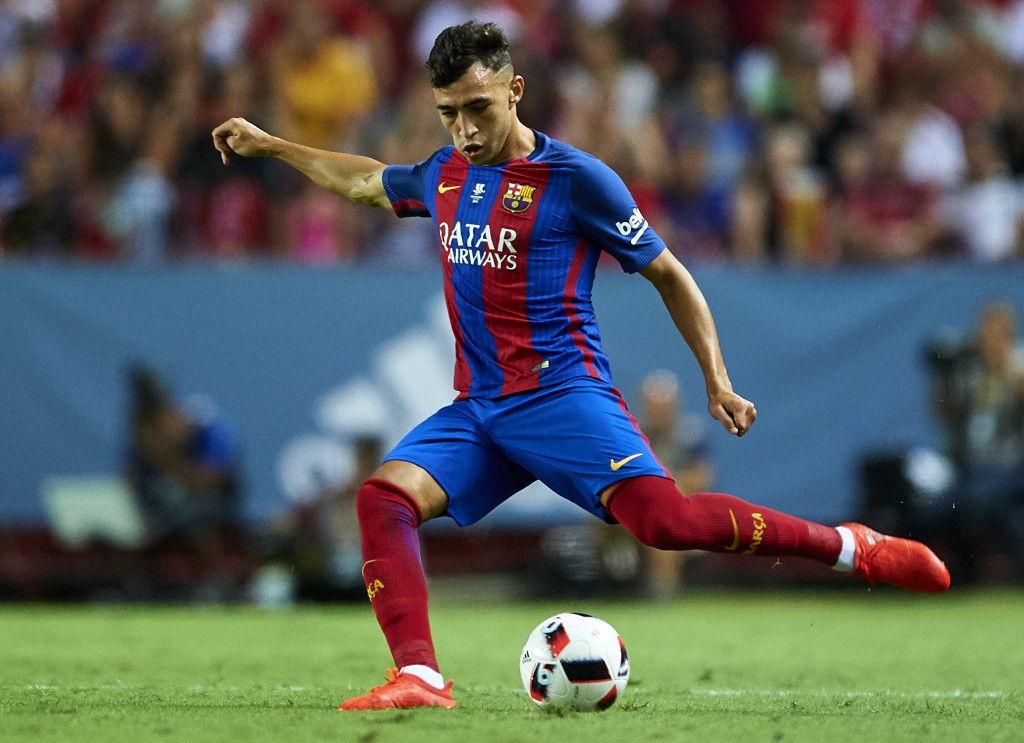 SEVILLE, SPAIN - AUGUST 14: Munir El Haddadi of FC Barcelona in action during the match between Sevilla FC vs FC Barcelona as part of the Spanish Super Cup Final 1st Leg at Estadio Ramon Sanchez Pizjuan on August 14, 2016 in Seville, Spain. (Photo by Aitor Alcalde/Getty Images)