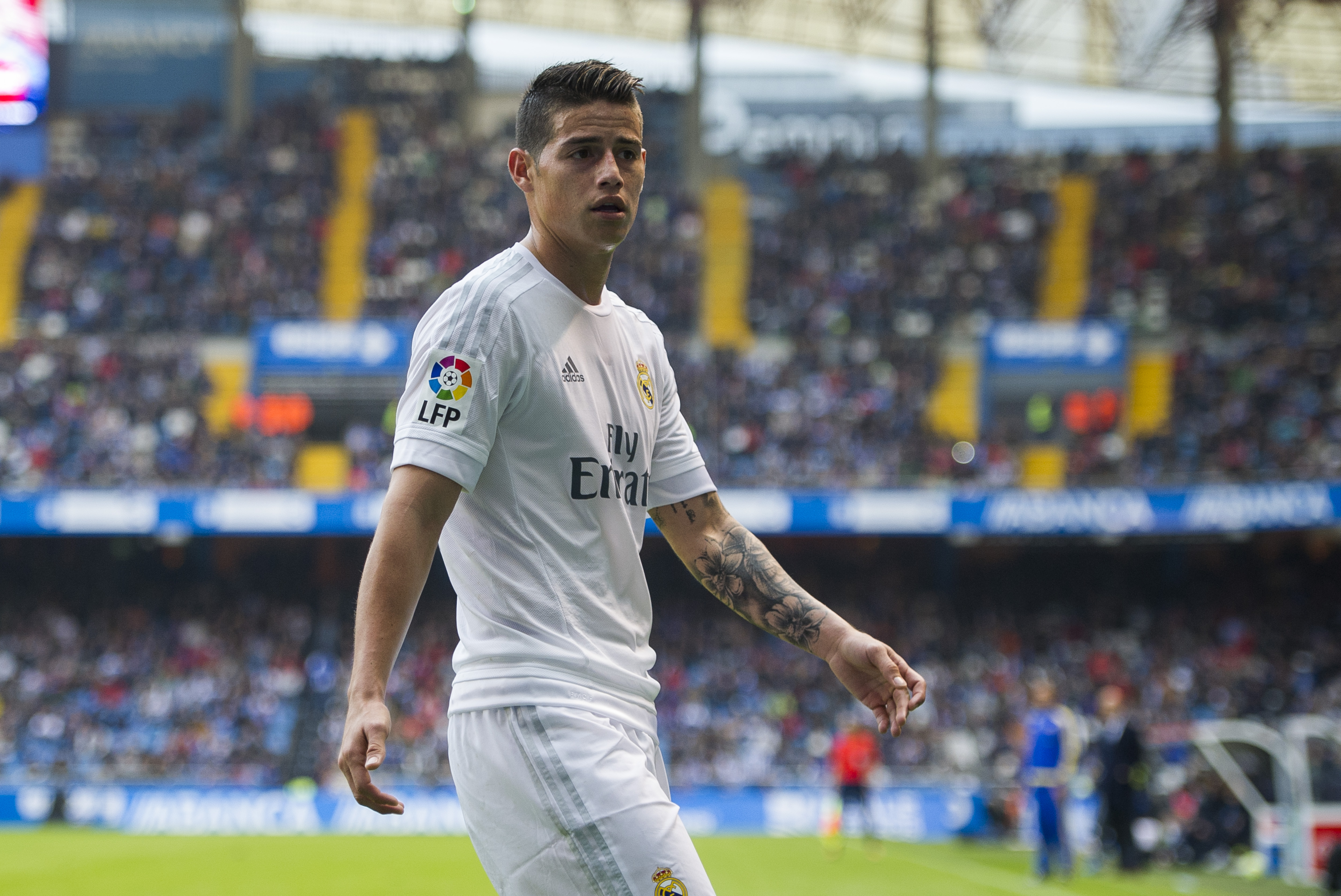 LA CORUNA, SPAIN - MAY 14: James Rodriguez of Real Madrid reacts during the La Liga match between RC Deportivo La Coruna and Real Madrid CF at Riazor Stadium on May 14, 2016 in La Coruna, Spain.  (Photo by Juan Manuel Serrano Arce/Getty Images)