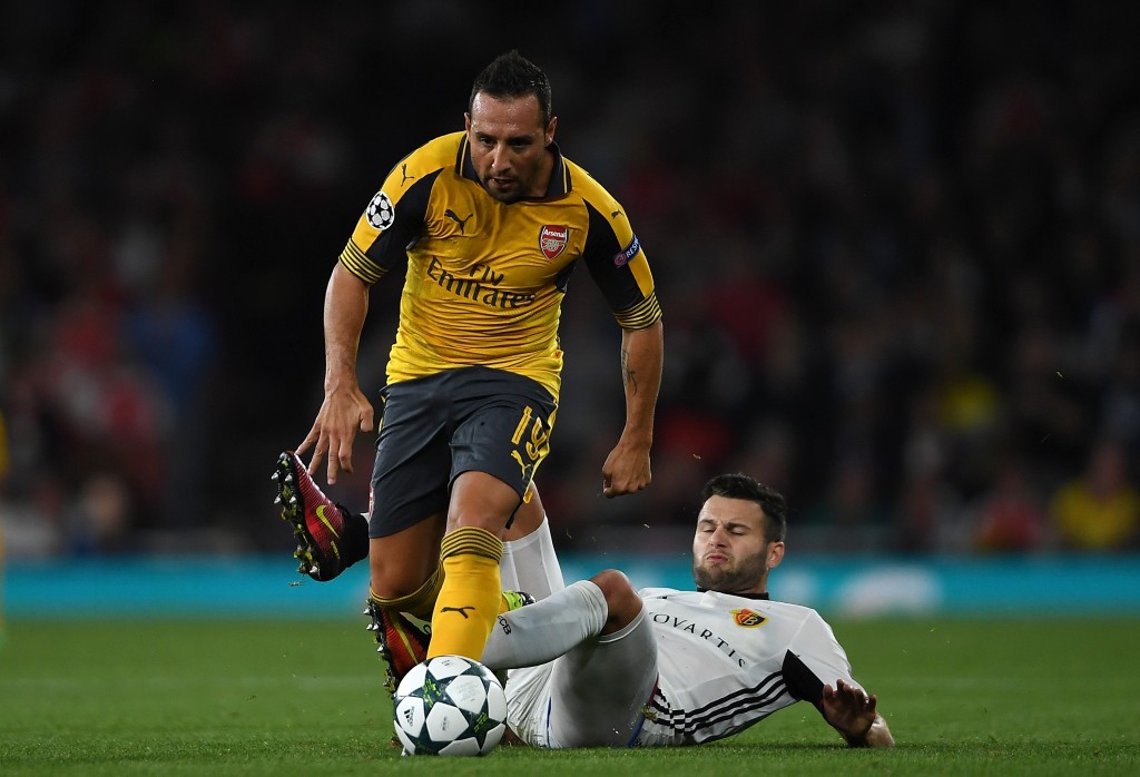 LONDON, ENGLAND - SEPTEMBER 28: Santi Cazorla of Arsenal in action during the UEFA Champions League Group A match between Arsenal FC and FC Basel 1893 at Emirates Stadium on September 28, 2016 in London, England. (Photo by Mike Hewitt/Getty Images)