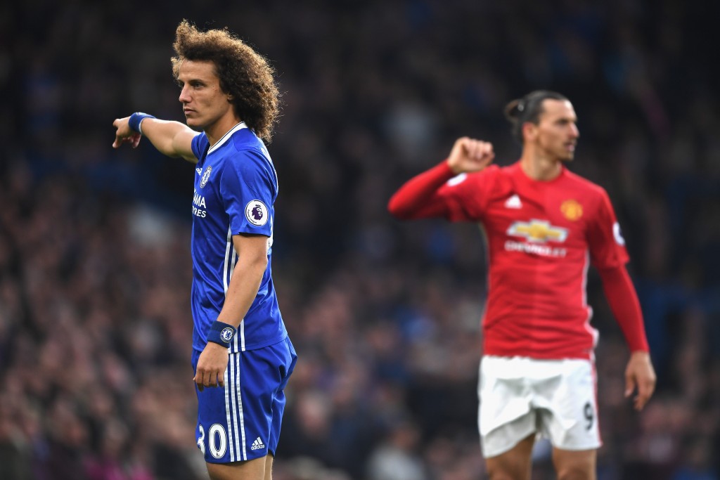 LONDON, ENGLAND - OCTOBER 23: David Luiz of Chelsea reacts during the Premier League match between Chelsea and Manchester United at Stamford Bridge on October 23, 2016 in London, England. (Photo by Shaun Botterill/Getty Images)