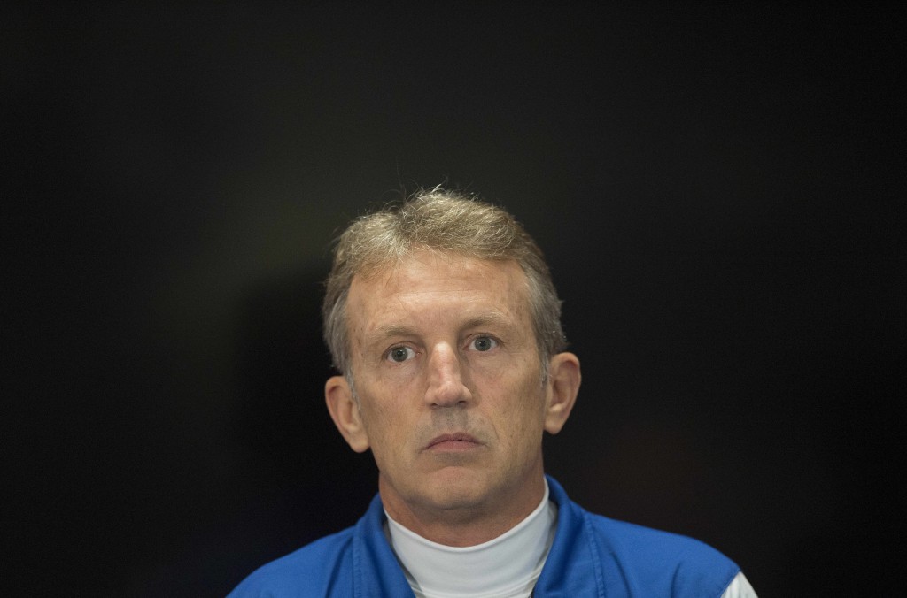 El Salvador national football team Head Coach Albert Roca speaks during a press conference at FEDEX Field in Landover, Maryland, March 27, 2015, during a practice session ahead of the Argentina vs. El Salvador friendly match scheduled to play March 28th. AFP PHOTO/JIM WATSON (Photo credit should read JIM WATSON/AFP/Getty Images)