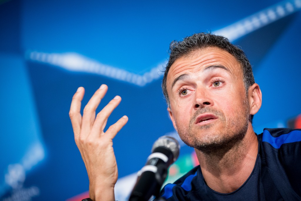 Coach Luis Enrique Martinez Garcia of FC Barcelona speaks during a press conference on the eve of their UEFA Champions League match against VfL Borussia Moenchengladbach at Borussia-Park on September 27, 2016 in Moenchengladbach, Germany. (Photo by Maja Hitij/Bongarts/Getty Images)