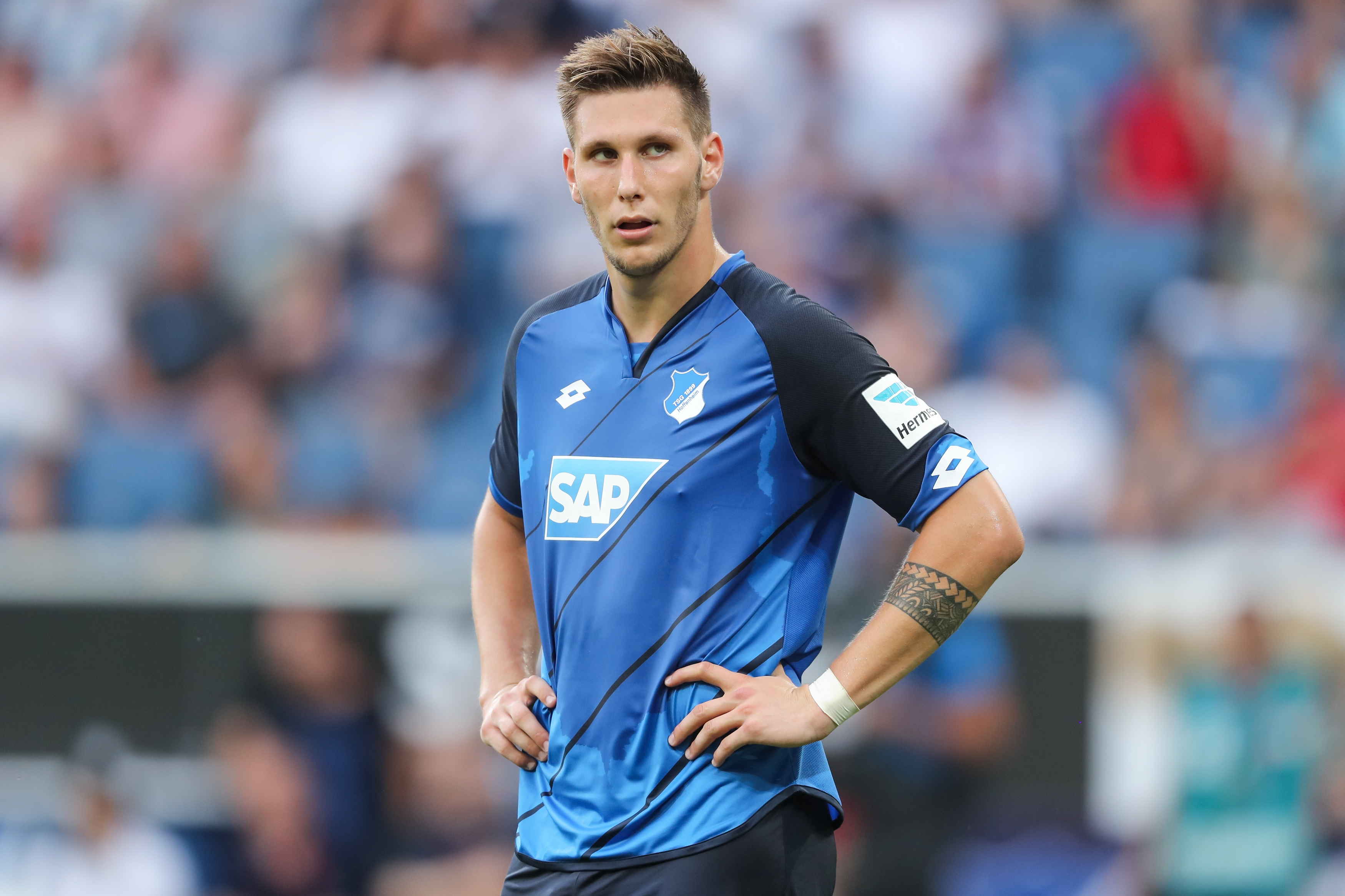 SINSHEIM, GERMANY - AUGUST 28: Niklas Suele of Hoffenheim looks on during the Bundesliga match between TSG 1899 Hoffenheim and RB Leipzig at Wirsol Rhein-Neckar-Arena on August 28, 2016 in Sinsheim, Germany. (Photo by Simon Hofmann/Bongarts/Getty Images)