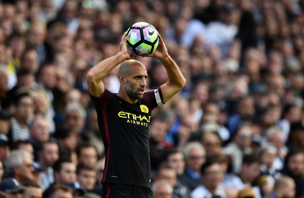LONDON, ENGLAND - OCTOBER 02: Pablo Zabaleta of Manchester City prepares to take a throw in during the Premier League match between Tottenham Hotspur and Manchester City at White Hart Lane on October 2, 2016 in London, England. (Photo by Dan Mullan/Getty Images)