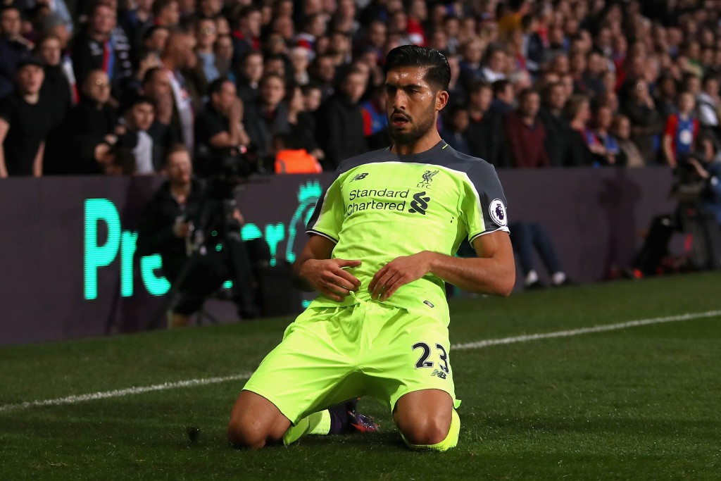 LONDON, ENGLAND - OCTOBER 29: Emre Can of Liverpool celebrates scoring his team's first goal during the Premier League match between Crystal Palace and Liverpool at Selhurst Park on October 29, 2016 in London, England. (Photo by Christopher Lee/Getty Images)