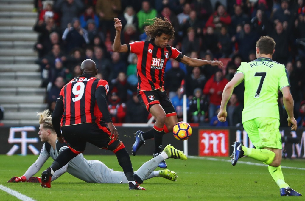 BOURNEMOUTH, ENGLAND - DECEMBER 04: Nathan Ake of AFC Bournemouth controls the ball as he scores their fourth goal during the Premier League match between AFC Bournemouth and Liverpool at Vitality Stadium on December 4, 2016 in Bournemouth, England. (Photo by Michael Steele/Getty Images)