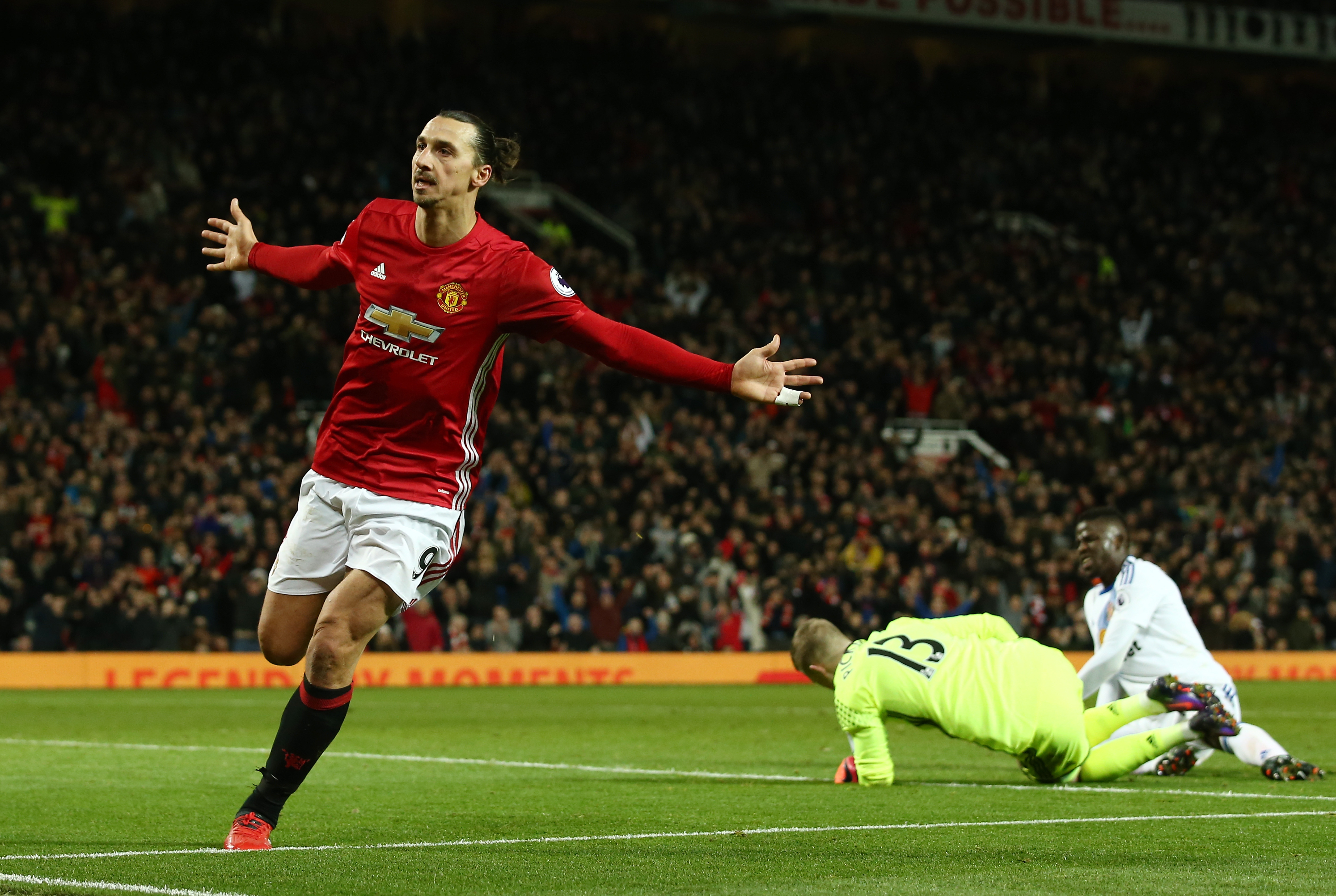 MANCHESTER, ENGLAND - DECEMBER 26:  Zlatan Ibrahimovic of Manchester United celebrates after scoring his team's second goal during the Premier League match between Manchester United and Sunderland at Old Trafford on December 26, 2016 in Manchester, England.  (Photo by Jan Kruger/Getty Images)