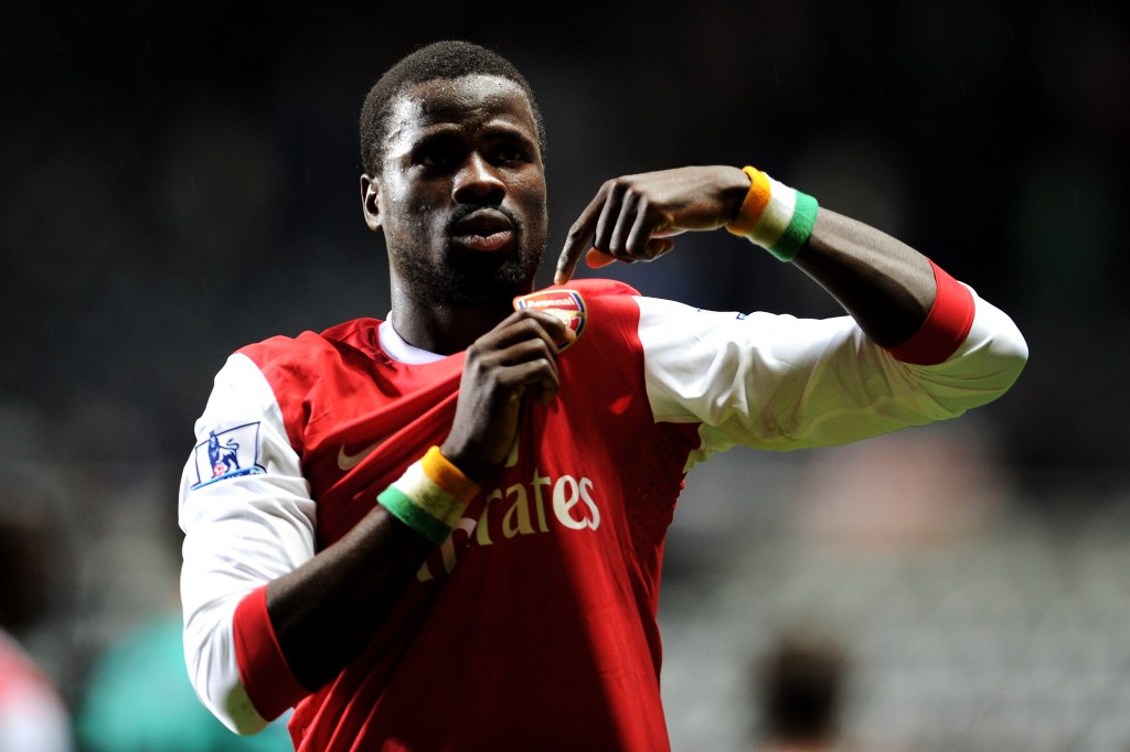 NEWCASTLE, UNITED KINGDOM - OCTOBER 27: Emmanuel Eboue of Arsenal gestures during the Carling Cup Fourth Round match between Newcastle United and Arsenal at St James' Park on October 27, 2010 in Newcastle, England. (Photo by Michael Regan/Getty Images)