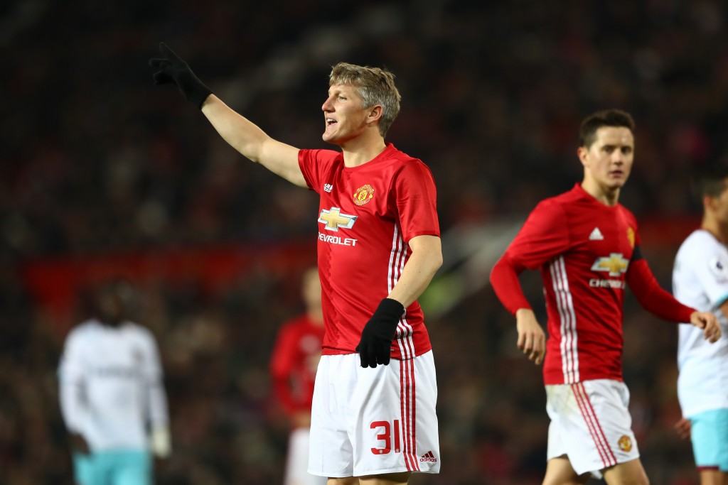MANCHESTER, ENGLAND - NOVEMBER 30: Bastian Schweinsteiger of Manchester United in action during the EFL Cup quarter final match between Manchester United and West Ham United at Old Trafford on November 30, 2016 in Manchester, England. (Photo by Michael Steele/Getty Images)