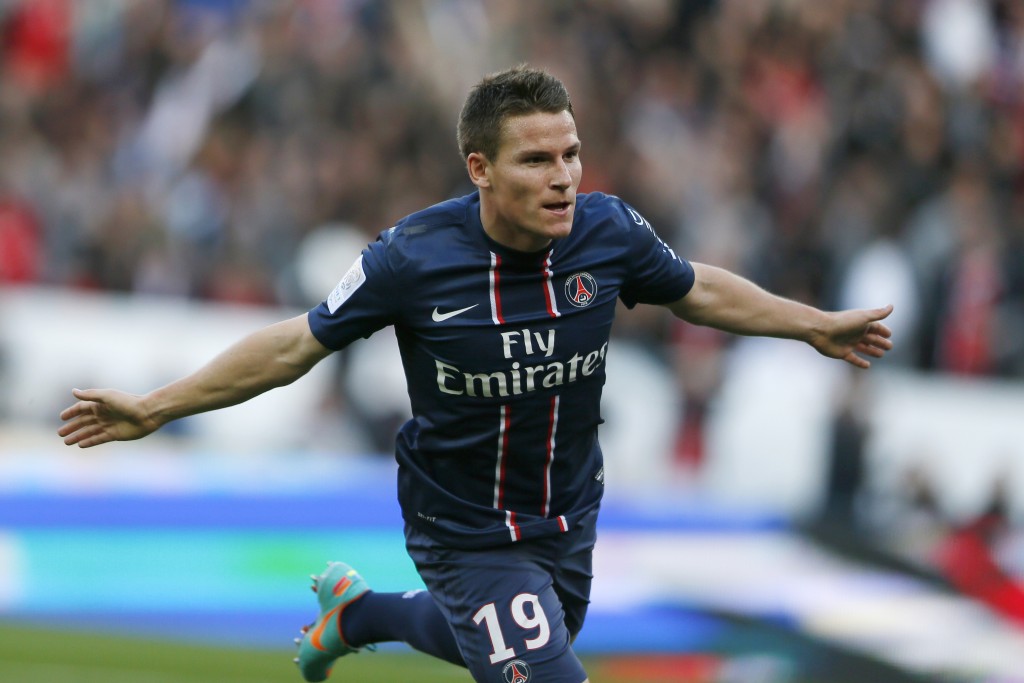 Paris Saint-Germain's French forward Kevin Gameiro reacts after scorring a goal during the French L1 football match Paris (PSG) vs Sochaux (FCS) on September 29, 2012 at the Parc des Princes stadium in Paris. AFP PHOTO KENZO TRIBOUILLARD (Photo credit should read KENZO TRIBOUILLARD/AFP/GettyImages)