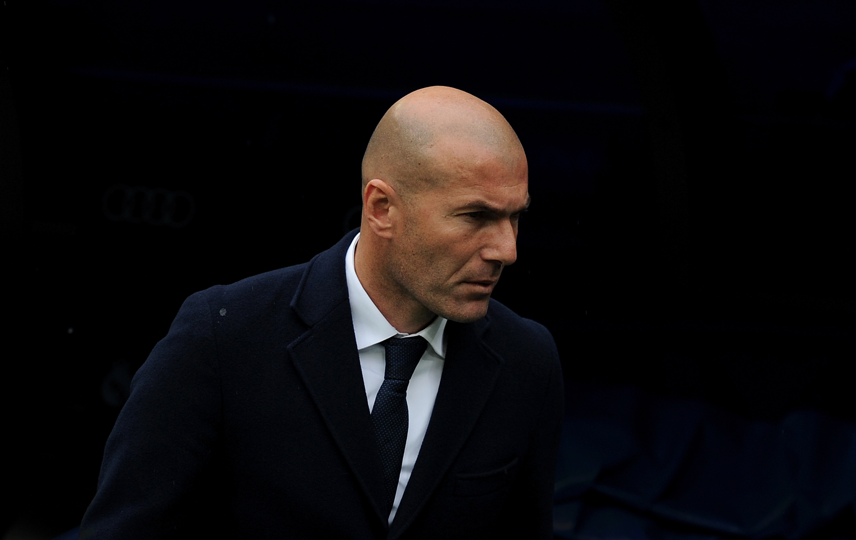 MADRID, SPAIN - MAY 08: Real Madrid manager Zinedine Zidane looks on before the La Liga match between Real Madrid CF and Valencia CF at Estadio Santiago Bernabeu on May 8, 2016 in Madrid, Spain. (Photo by Denis Doyle/Getty Images)