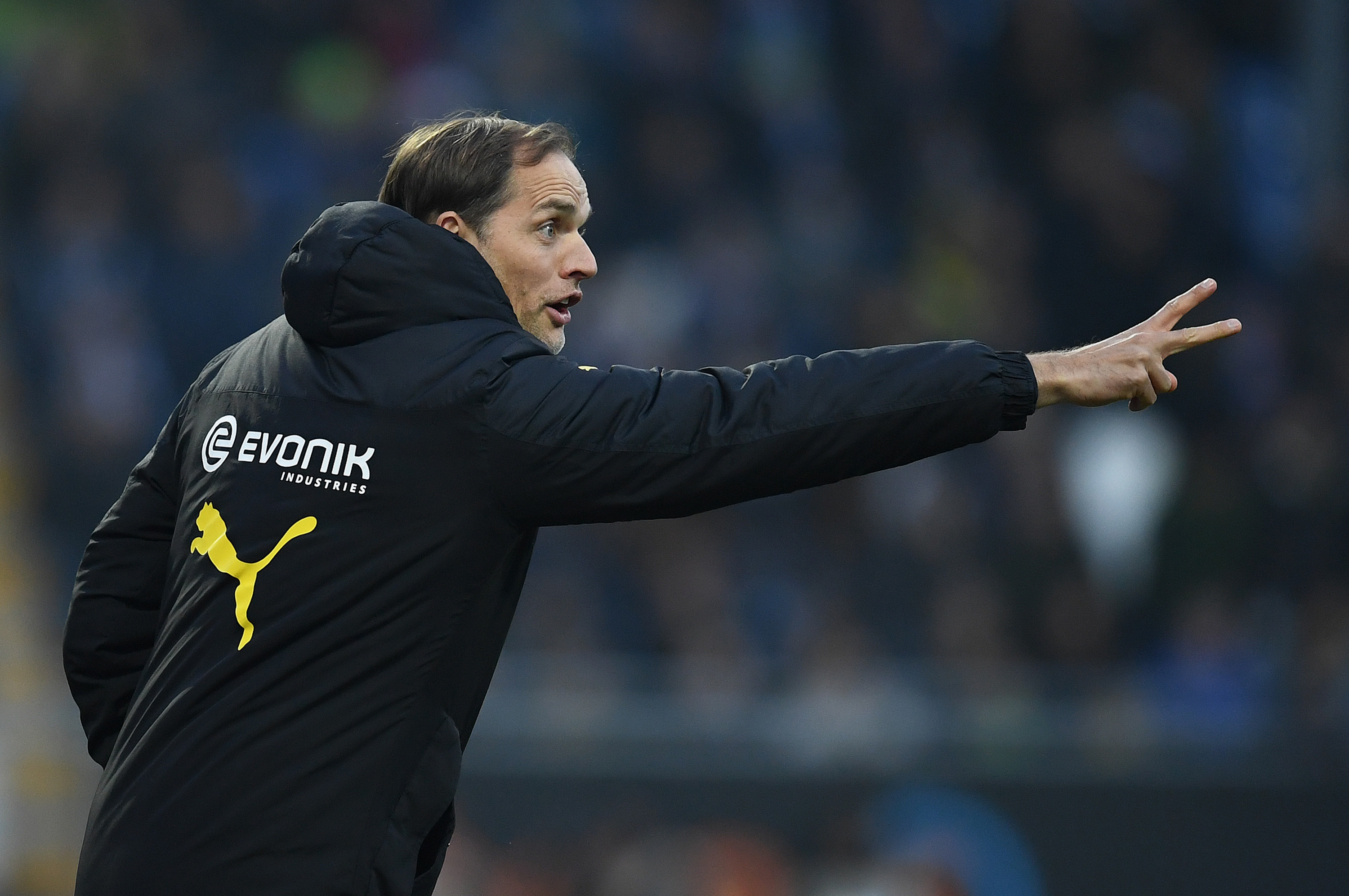 DARMSTADT, GERMANY - FEBRUARY 11: Head coach Thomas Tuchel of Dortmund gestures during the Bundesliga match between SV Darmstadt 98 and Borussia Dortmund at Stadion am Boellenfalltor on February 11, 2017 in Darmstadt, Germany. (Photo by Matthias Hangst/Bongarts/Getty Images)