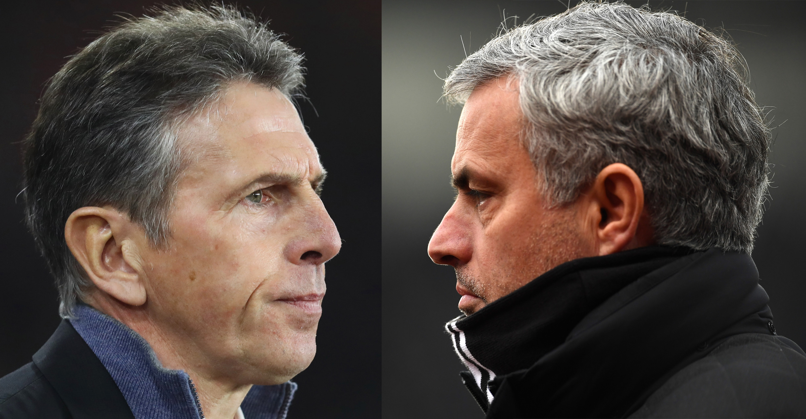 FILE PHOTO (EDITORS NOTE - COMPOSITE OF TWO IMAGES - Image numbers (L) 630621100 and 632284824) In this composite image a comparision has been made between Claude Puel manager of Southampton (L) and Jose Mourinho, Manager of Manchester United. Southampton and Manchester United meet in the EFL Cup Final at Wembley Stadium on February 26, 2017 in London,England. ***LEFT IMAGE*** SOUTHAMPTON, ENGLAND - DECEMBER 28: Claude Puel manager of Southampton looks on prior to the Premier League match between Southampton and Tottenham Hotspur at St Mary's Stadium on December 28, 2016 in Southampton, England. (Photo by Julian Finney/Getty Images)***RIGHT IMAGE*** STOKE ON TRENT, ENGLAND - JANUARY 21: Jose Mourinho, Manager of Manchester United looks on during the Premier League match between Stoke City and Manchester United at Bet365 Stadium on January 21, 2017 in Stoke on Trent, England. (Photo by Laurence Griffiths/Getty Images)