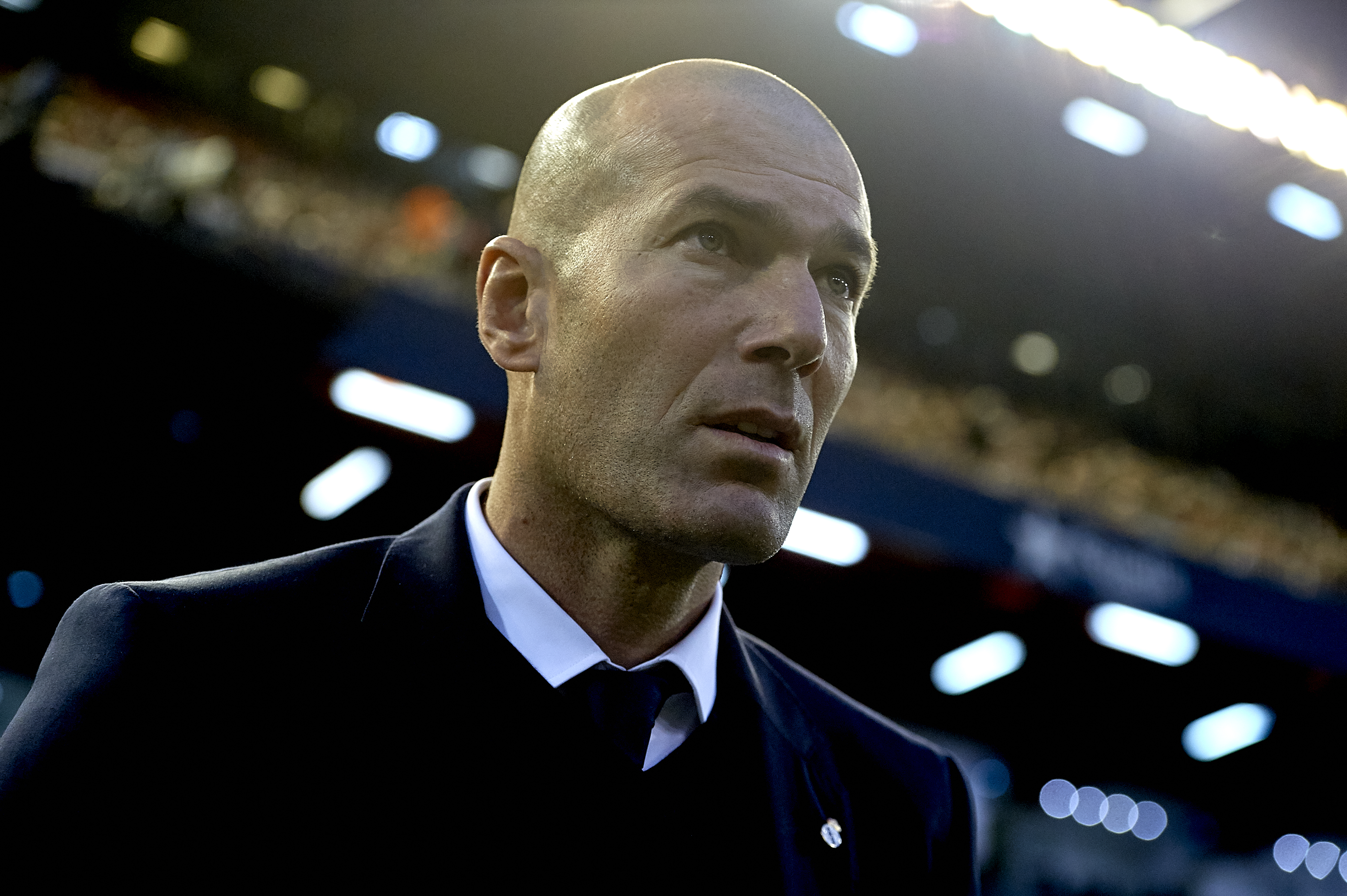 VALENCIA, SPAIN - FEBRUARY 22: Real Madrid manager Zinedine Zidane looks on prior to the La Liga match between Valencia CF and Real Madrid at Mestalla Stadium on February 22, 2017 in Valencia, Spain. (Photo by Manuel Queimadelos Alonso/Getty Images)