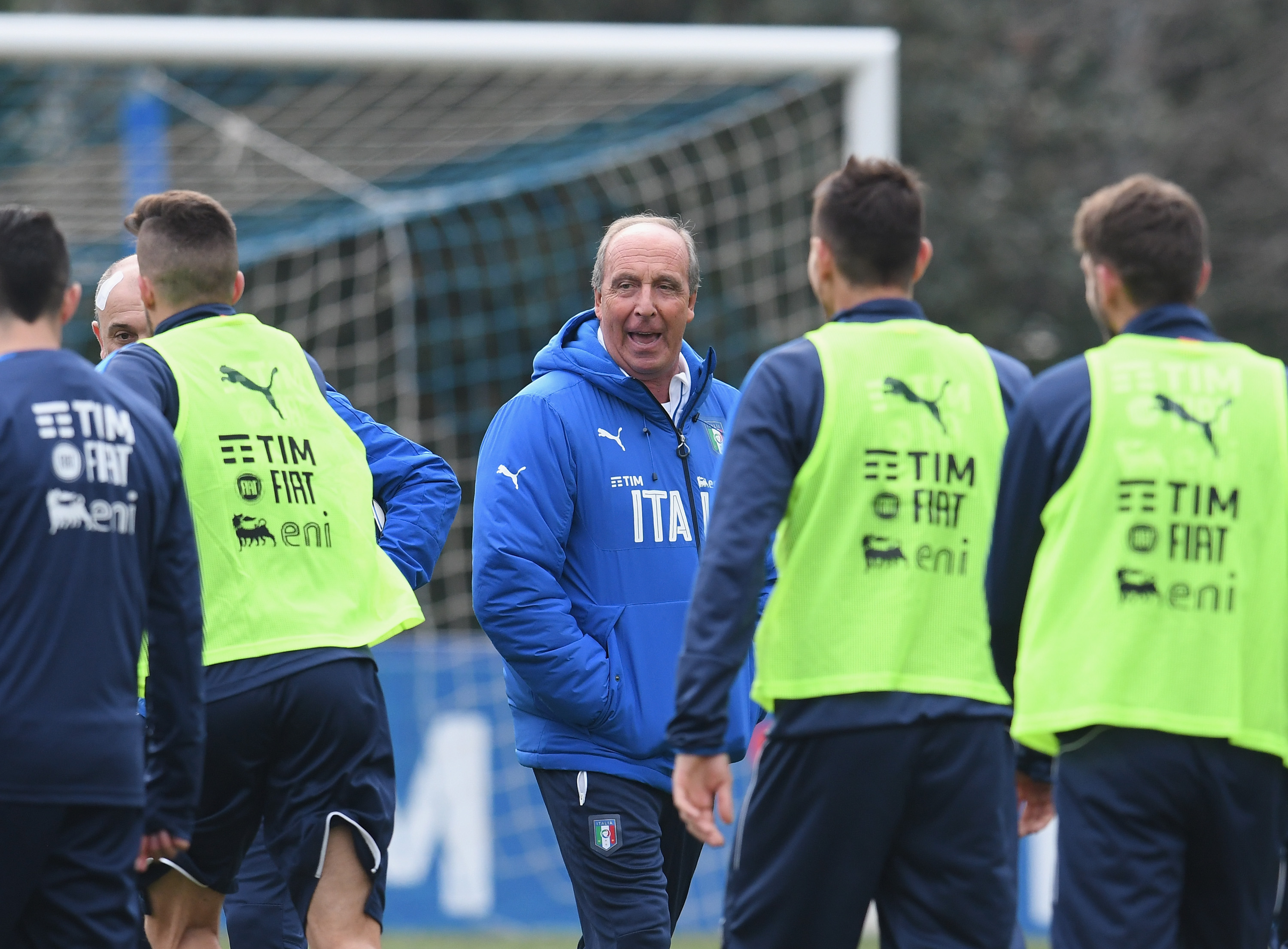 FLORENCE, ITALY - FEBRUARY 22: Italian national team head coach Giampiero Ventura reatcs during the training session at the club's training ground at Coverciano on February 22, 2017 in Florence, Italy. (Photo by Claudio Villa/Getty Images)