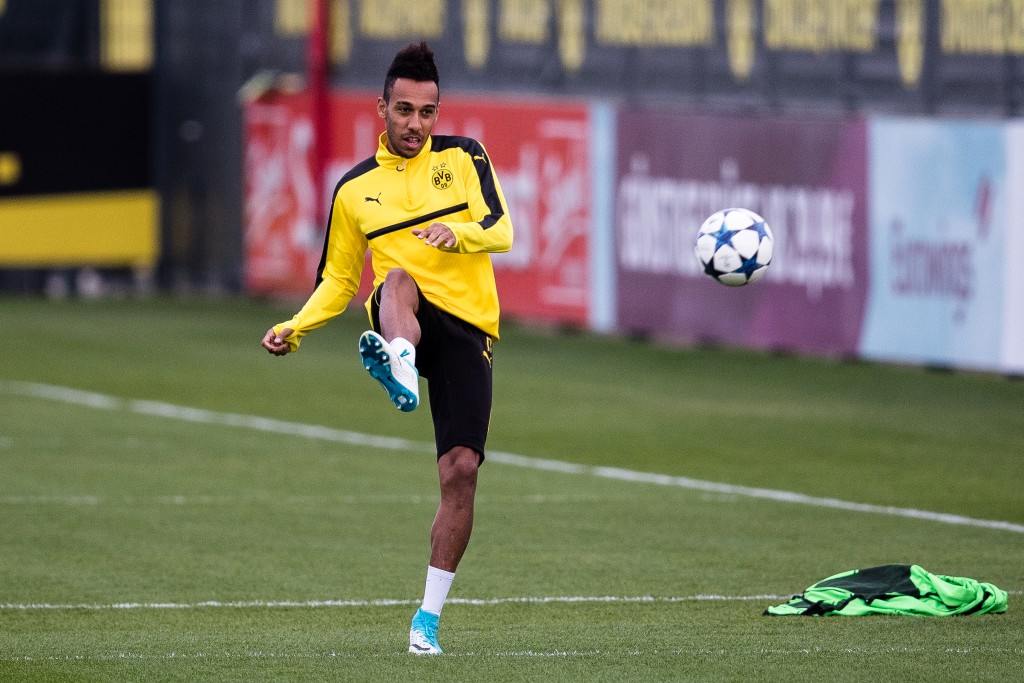 DORTMUND, GERMANY - APRIL 10: Pierre-Emerick Aubameyang of Dortmund kicks the ball during a training prior the UEFA Champions League Quarter Final First Leg match between Borussia Dortmund and AS Monaco on April 10, 2017 in Dortmund, Germany. (Photo by Maja Hitij/Bongarts/Getty Images)