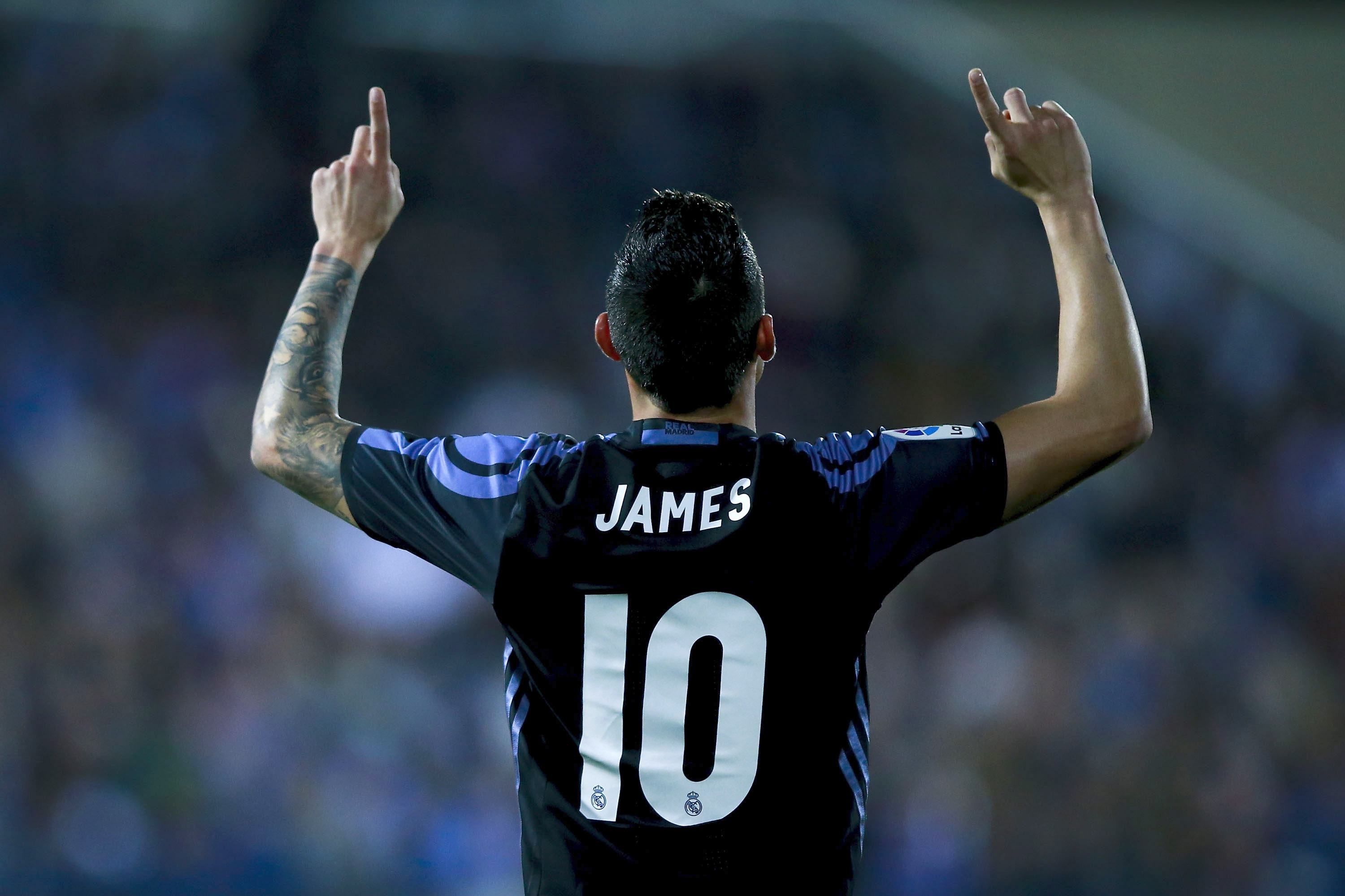 LEGANES, SPAIN - APRIL 05: James Rodriguez of Real Madrid CF celebrates scoring their opening goal during the La Liga match between CD Leganes and Real Madrid CF at Estadio Municipal de Butarque on April 5, 2017 in Leganes, Spain. (Photo by Gonzalo Arroyo Moreno/Getty Images)