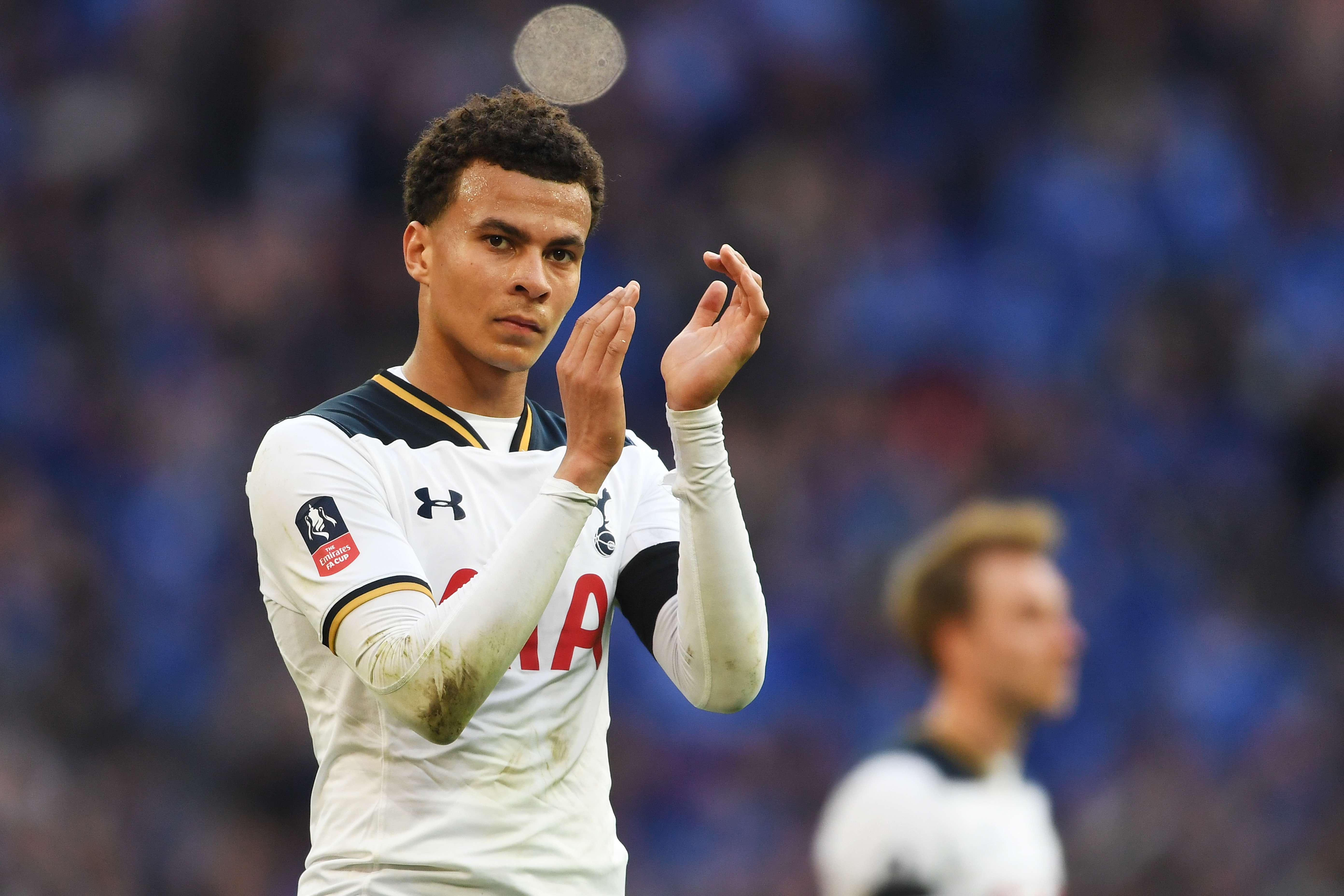 LONDON, ENGLAND - APRIL 22: Dele Alli of Tottenham Hotspur looks dejected during The Emirates FA Cup Semi-Final between Chelsea and Tottenham Hotspur at Wembley Stadium on April 22, 2017 in London, England. (Photo by Laurence Griffiths/Getty Images)
