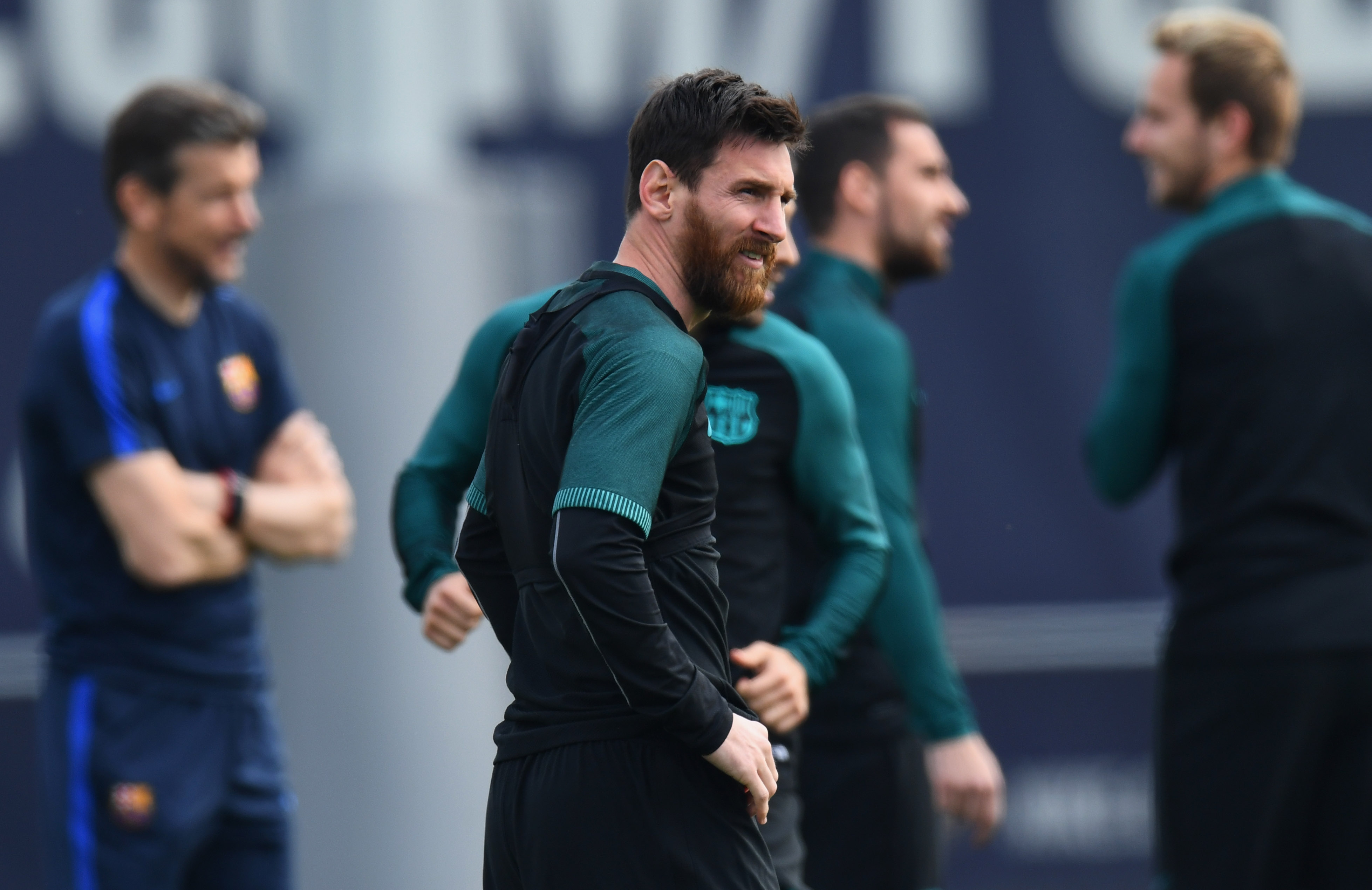 BARCELONA, SPAIN - APRIL 18: Lionel Messi of Barcelona looks on during a FC Barcelona training session on the eve of their UEFA Champions League quarter final second leg match against Juventus at FC Barcelona Sports Centre on April 18, 2017 in Barcelona, Spain. (Photo by David Ramos/Getty Images)