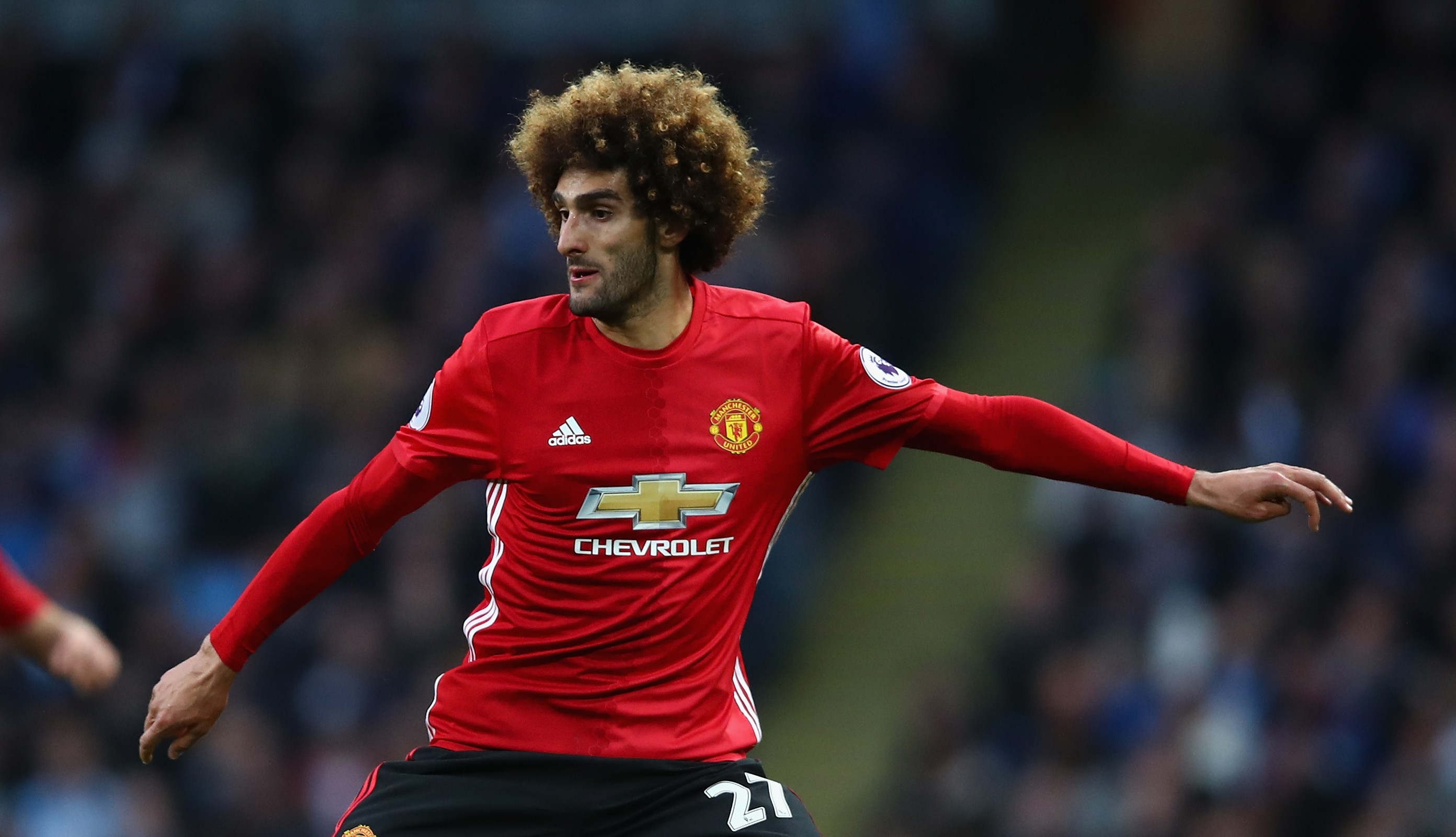MANCHESTER, ENGLAND - APRIL 27: Marouane Fellaini of Manchester United in action during the Premier League match between Manchester City and Manchester United at Etihad Stadium on April 27, 2017 in Manchester, England. (Photo by Clive Brunskill/Getty Images)