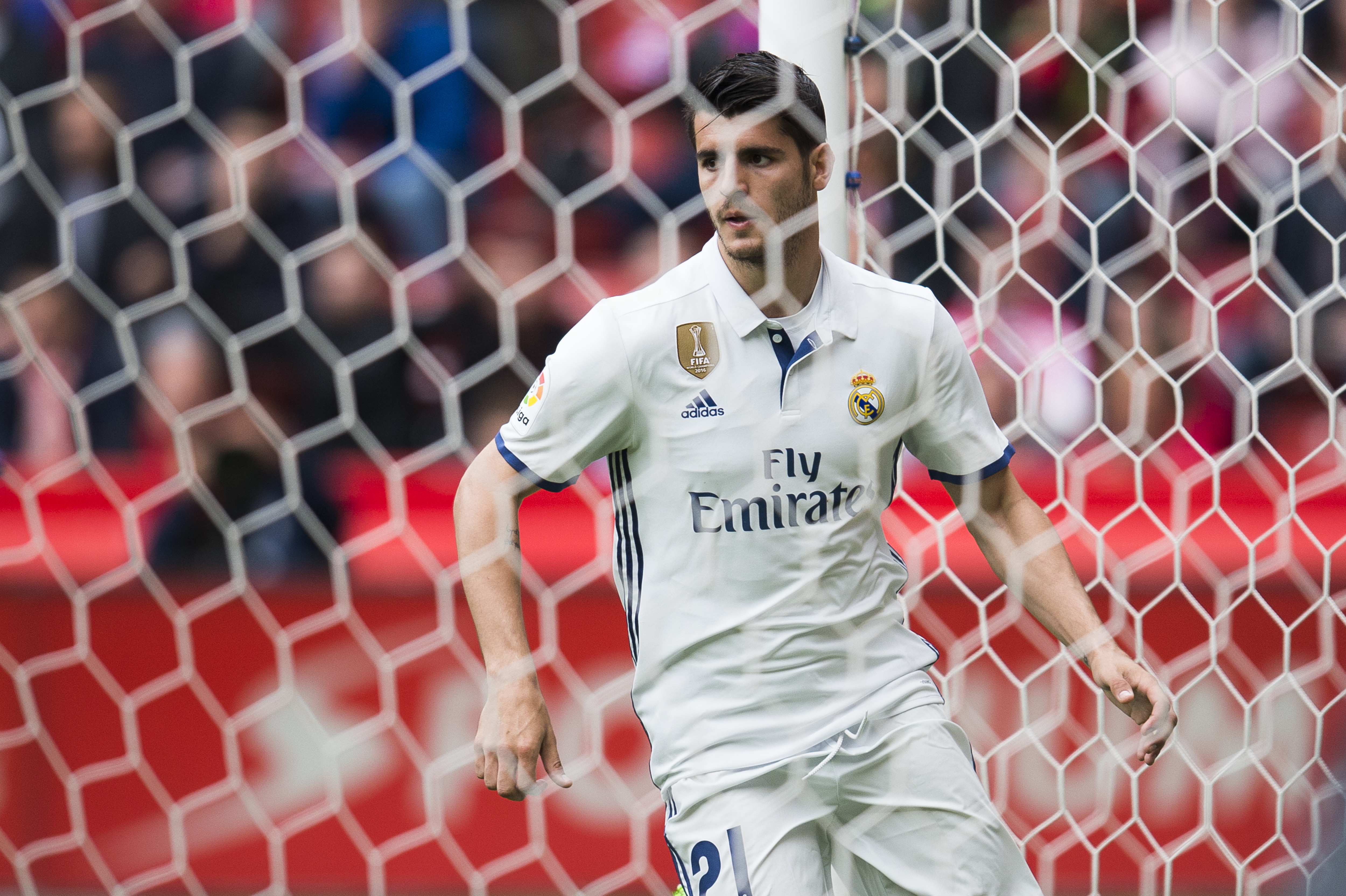 GIJON, SPAIN - APRIL 15:  Alvaro Morata of Real Madrid celebrates after scoring his team's second goal during the La Liga match between Real Sporting de Gijon and Real Madrid at Estadio El Molinon on April 15, 2017 in Gijon, Spain.  (Photo by Juan Manuel Serrano Arce/Getty Images)