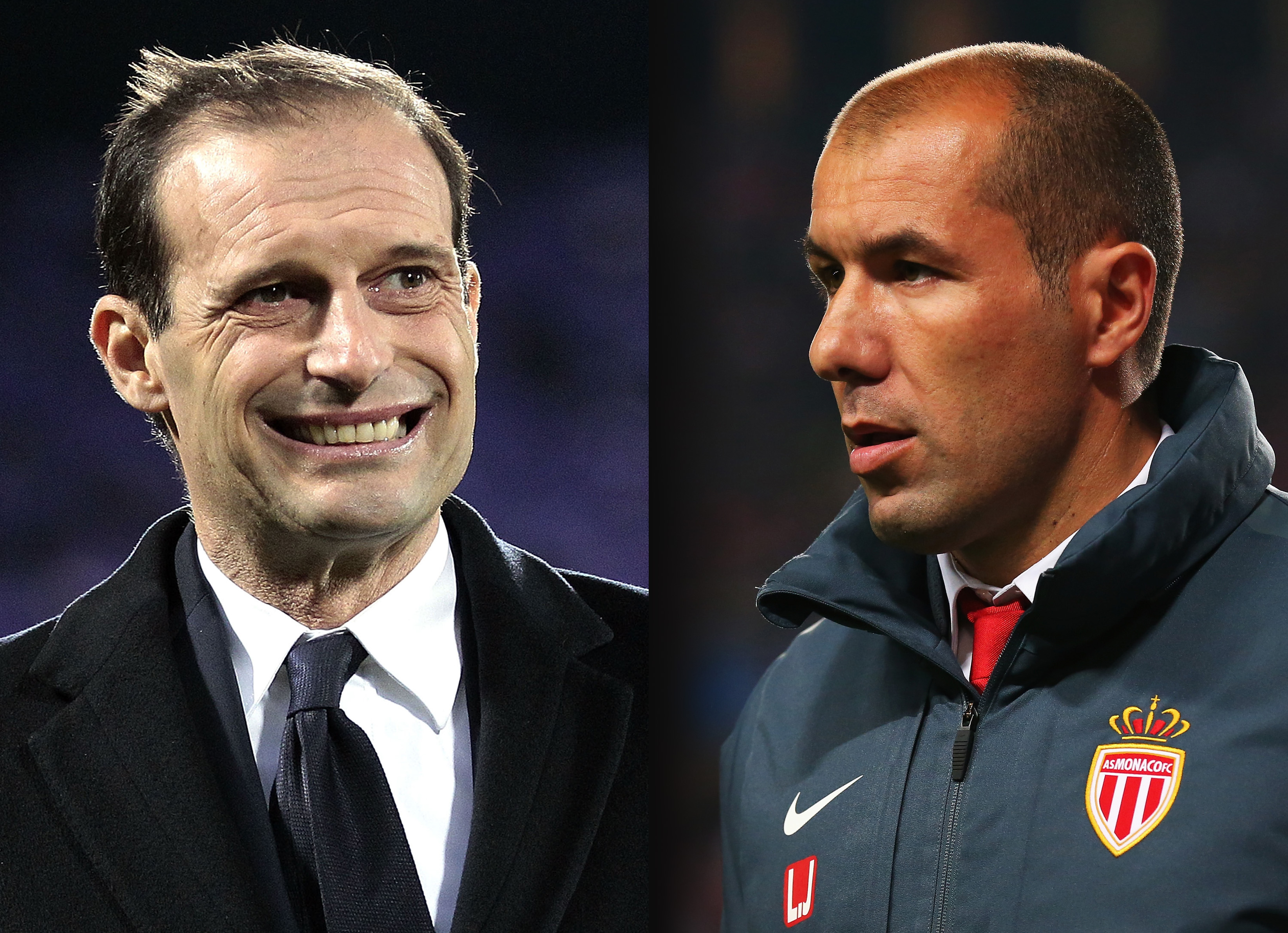 FILE PHOTO (EDITORS NOTE: COMPOSITE OF TWO IMAGES - Image numbers (L) 631764068 and 470720084) In this composite image a comparision has been made between Massimiliano Allegri head coach of Juventus FC and Leonardo Jardim, coach of Monaco. AS Monaco and Juventus meet in one of the UEFA Champions League Semi Finals. ***LEFT IMAGE*** FLORENCE, ITALY - JANUARY 15: Massimiliano Allegri head coach of Juventus FC reacts during the Serie A match between ACF Fiorentina and Juventus FC at Stadio Artemio Franchi on January 15, 2017 in Florence, Italy. (Photo by Gabriele Maltinti/Getty Images) ***RIGHT IMAGE*** MONACO - APRIL 22: Leonardo Jardim, coach of Monaco looks on after the UEFA Champions League quarter-final second leg match between AS Monaco FC and Juventus at Stade Louis II on April 22, 2015 in Monaco, Monaco. (Photo by Alex Livesey/Getty Images)