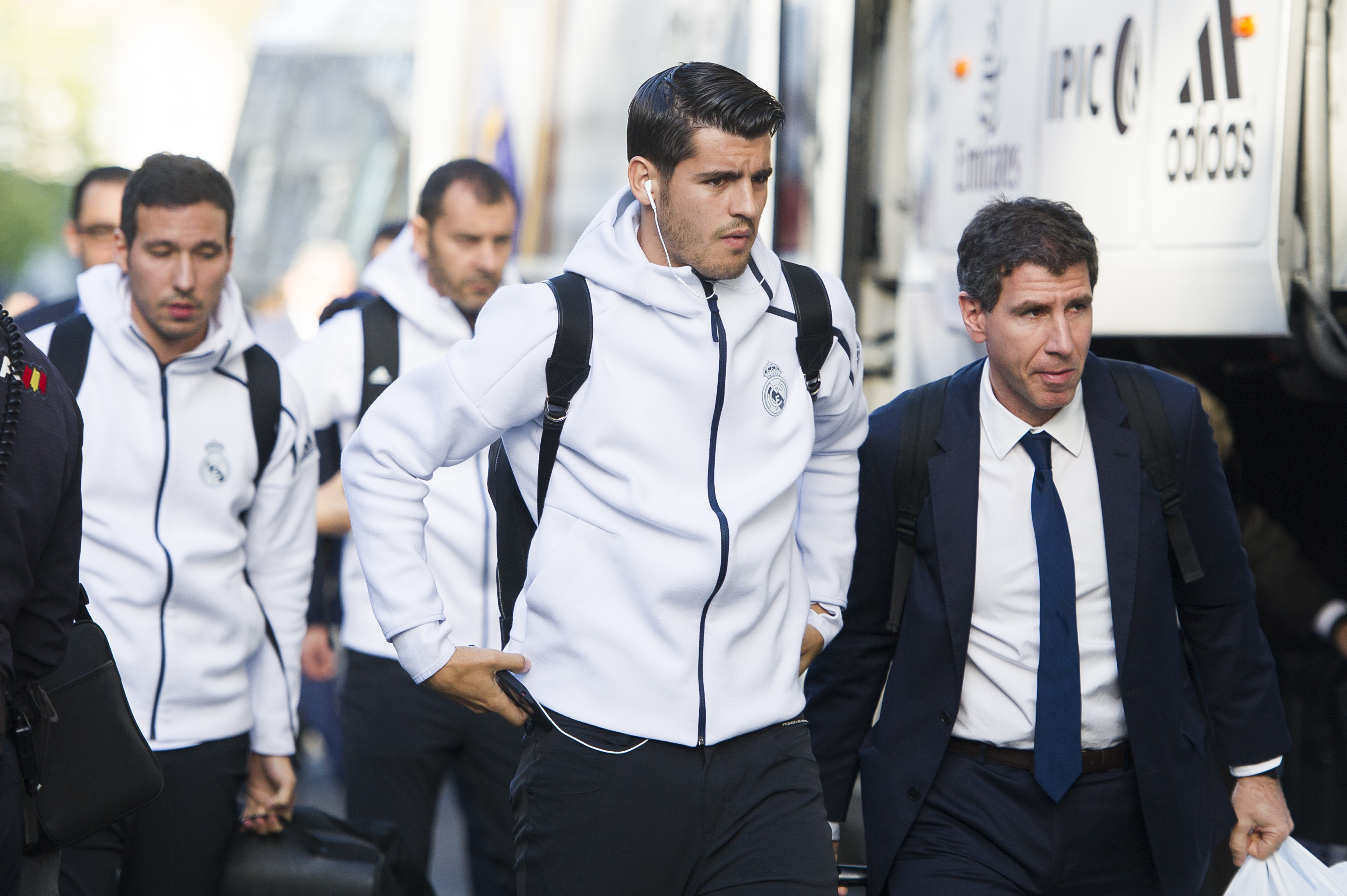 LA CORUNA, SPAIN - APRIL 26: Alvaro Morata of Real Madrid arrives at Riazor Stadium ahead of the La Liga match between RC Deportivo La Coruna and Real Madrid CF at Riazor Stadium on April 26, 2017 in La Coruna, Spain. (Photo by Juan Manuel Serrano Arce/Getty Images)