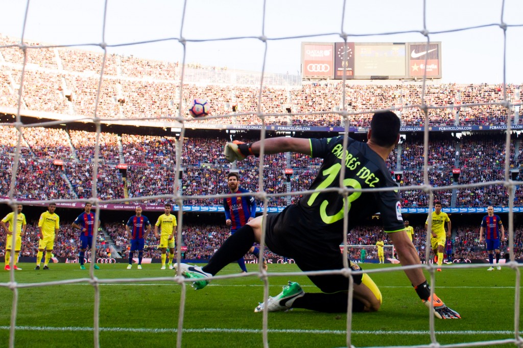 BARCELONA, SPAIN - MAY 06: Lionel Messi of FC Barcelona kicks a penalty to score his team's fourth goal during the La Liga match between FC Barcelona and Villarreal CF at Camp Nou stadium on May 6, 2017 in Barcelona, Spain. (Photo by Alex Caparros/Getty Images)