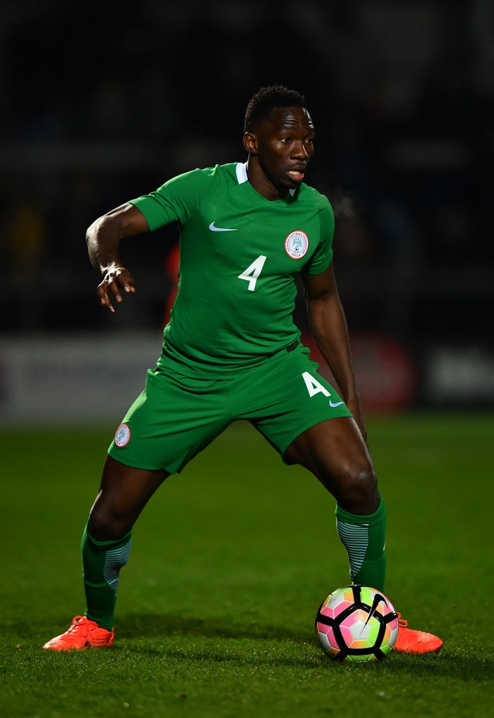 BARNET, ENGLAND - MARCH 23: Kenneth Omeruo of Nigeria looks for a pass during the International Friendly match between Nigeria and Senegal at The Hive on March 23, 2017 in Barnet, England. (Photo by Dan Mullan/Getty Images)