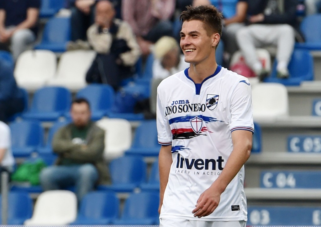 REGGIO NELL'EMILIA, RE - APRIL 15: Patrik Schick of Sampdoria celebrates after scoring 0-1 during the Serie A match between US Sassuolo and UC Sampdoria at Mapei Stadium - Citta' del Tricolore on April 15, 2017 in Reggio nell'Emilia, Italy. (Photo by Paolo Rattini/Getty Images)