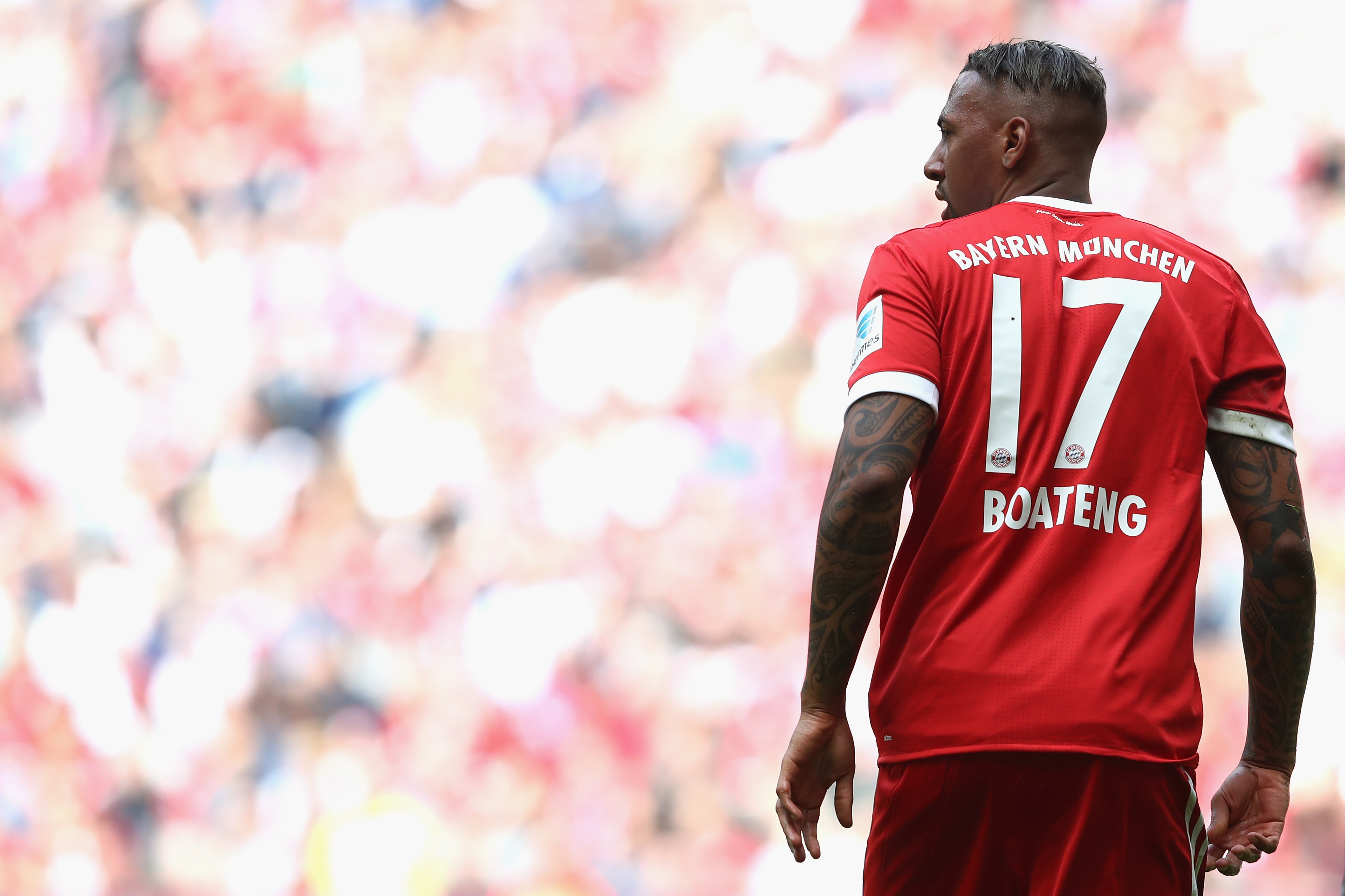MUNICH, GERMANY - MAY 20: Jerome Boateng of Bayern Muenchen looks on during the Bundesliga match between Bayern Muenchen and SC Freiburg at Allianz Arena on May 20, 2017 in Munich, Germany. (Photo by Alexander Hassenstein/Bongarts/Getty Images)